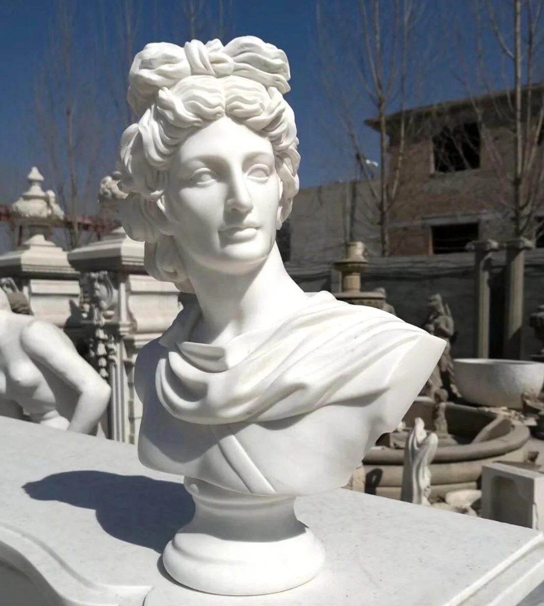 Luxury Art Nouveau marble decorative bust lady white H. 80 cm