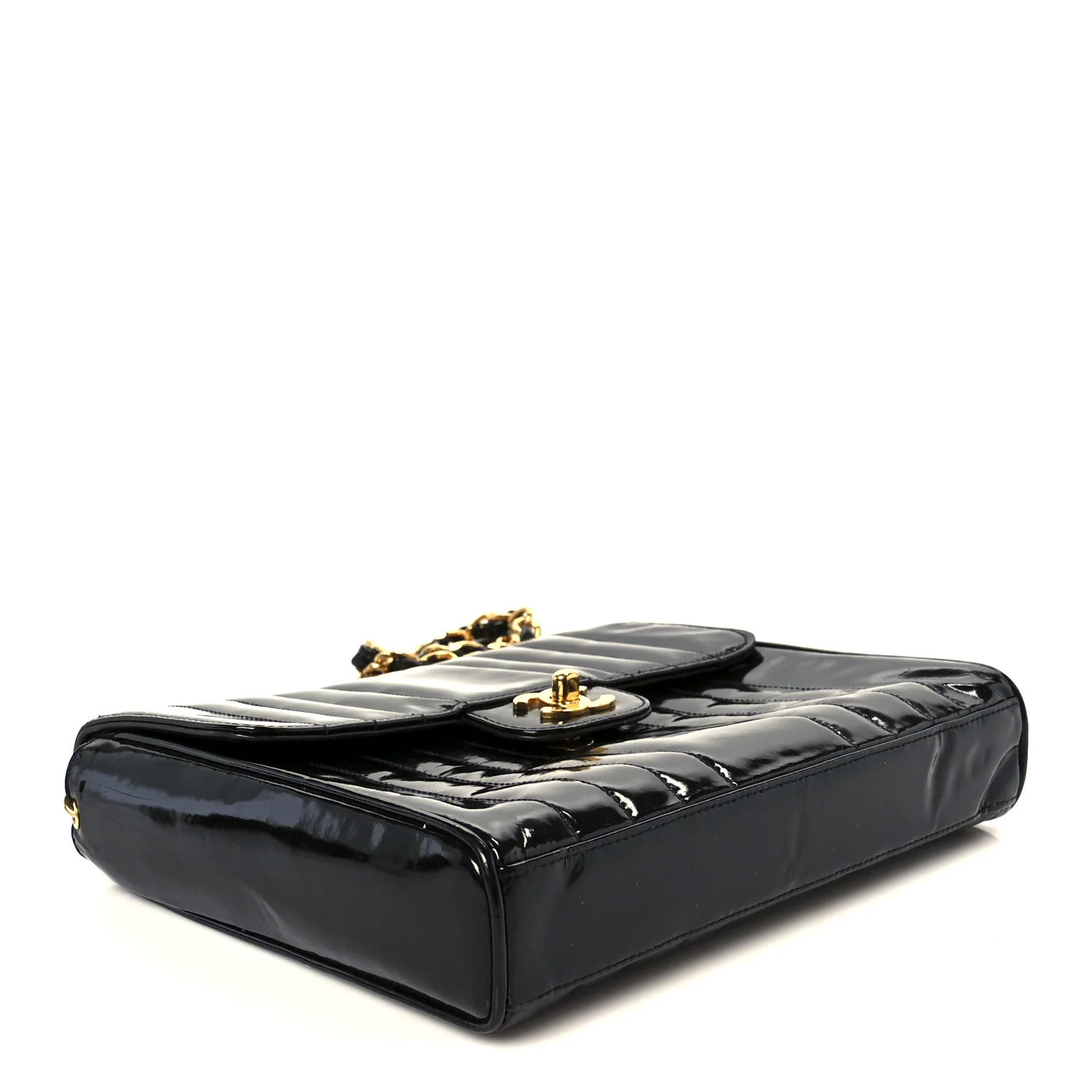 Patent Vertical Quilt Small Flap Black - Top Club