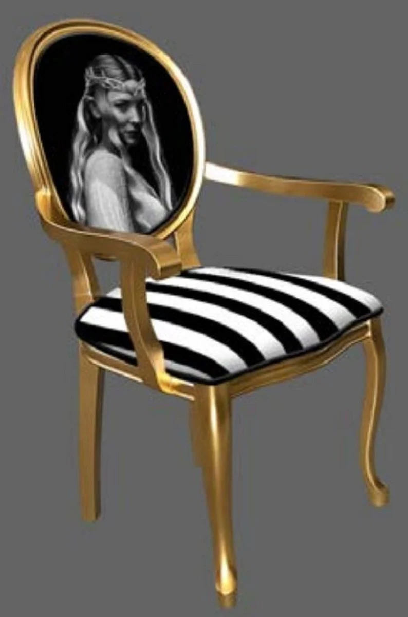 Baroque dining room chair black / white / gray / gold - handmade antique style chair with armrests - dining room furniture in baroque style