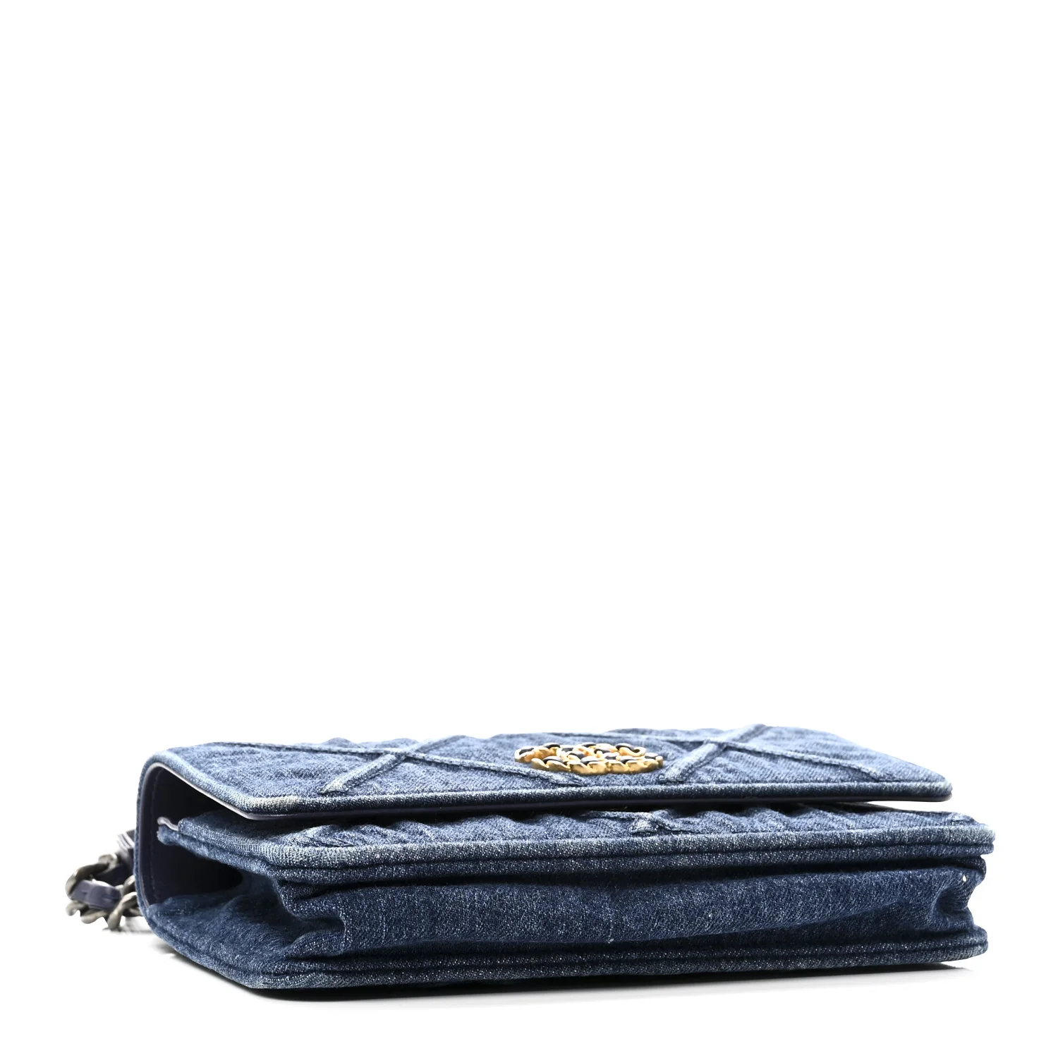 Denim Quilted Chanel 19 Wallet On Chain WOC Blue - Top Club