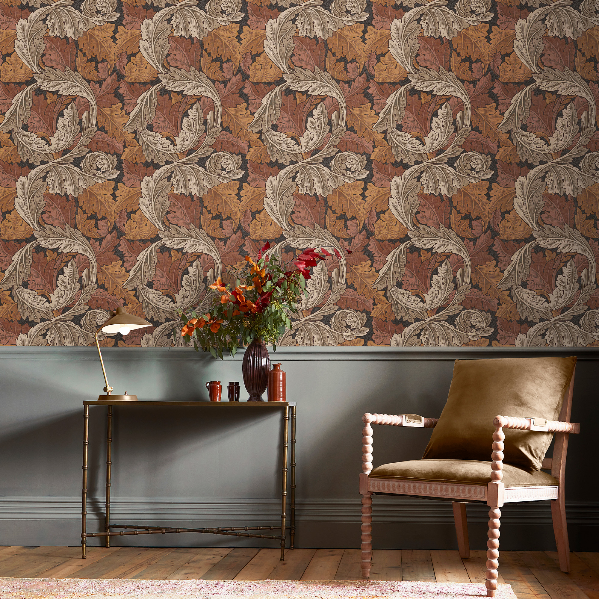 Vliesbehang acanthus burnt orange