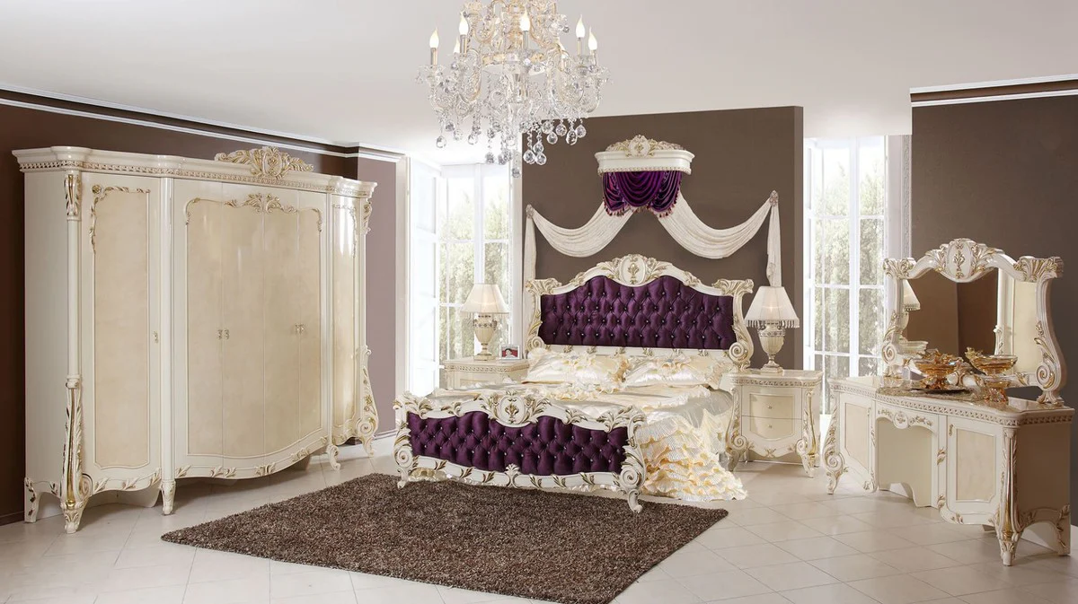 Luxury Baroque nightstand beige / white / gold - Magnificent Baroque bedside table with 2 drawers - Luxury bedroom furniture in Baroque style - Baroque furniture - Baroque furnishings