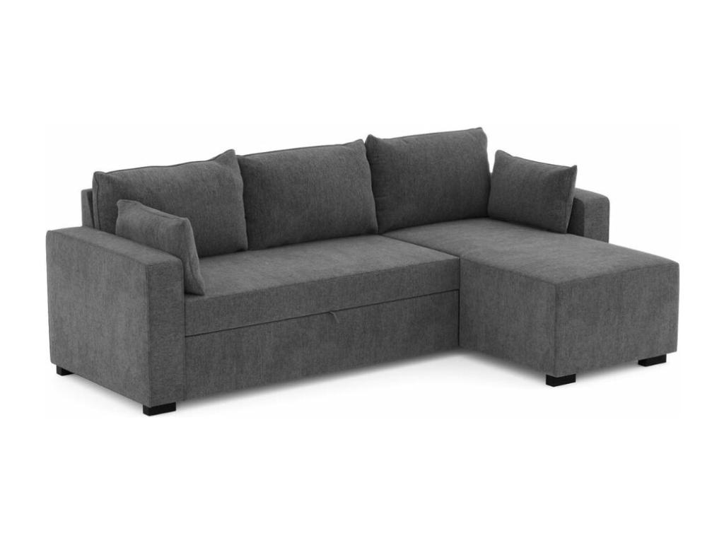 Sofá chaise longue 3 plazas reversible - poliéster - gris oscuro