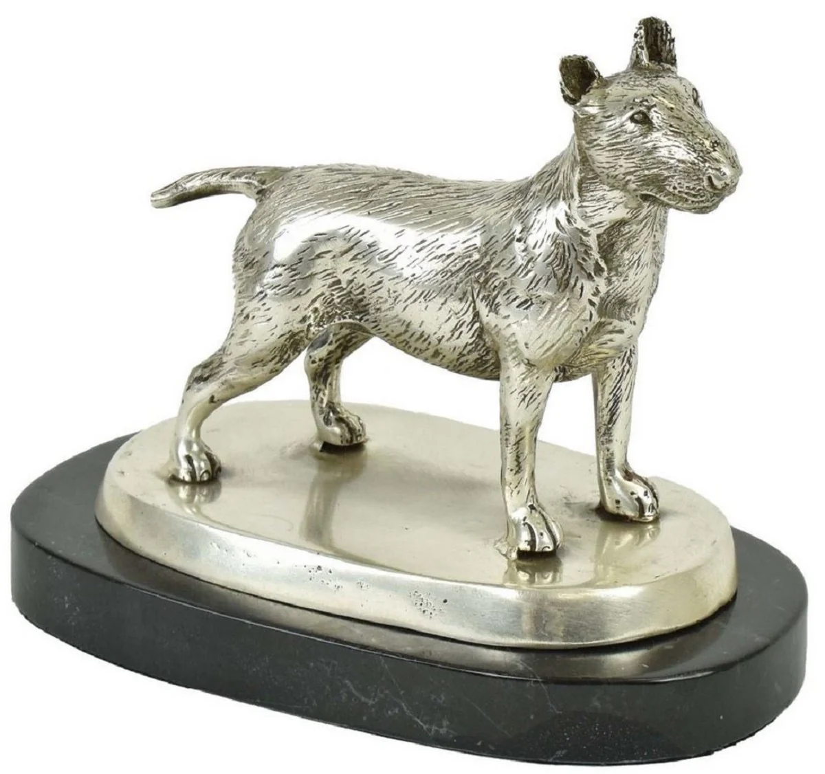 Luxury decorative bronze figure bull terrier dog silver / black 19 x 10 x H. 15 cm - bronze sculpture with marble base - decorative figure - decorative accessories