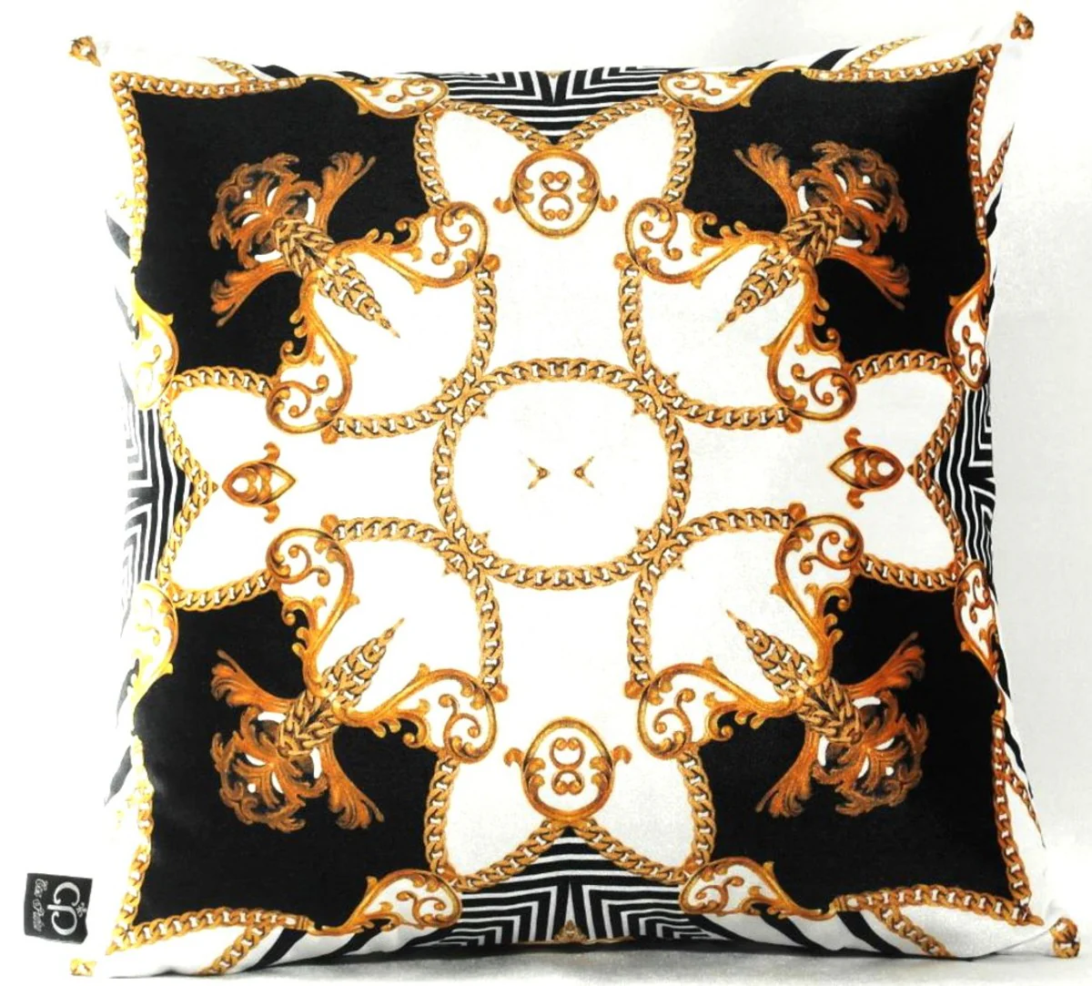 Luxury baroque cushion Paris black / white / gold 45 x 45 cm - finest velvet fabric - living room decoration accessories