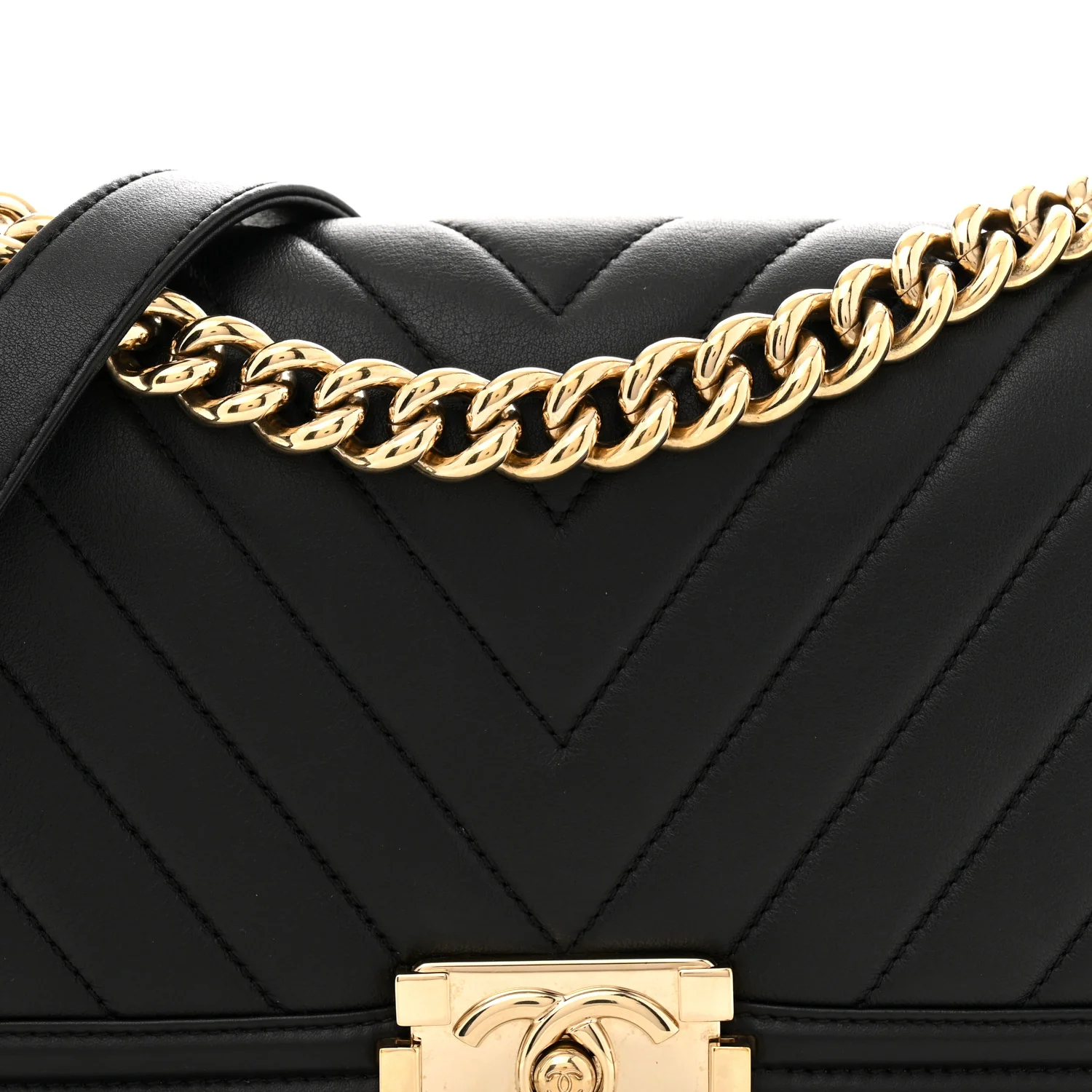 Lambskin Chevron Quilted Medium Boy Flap Black - Top Club