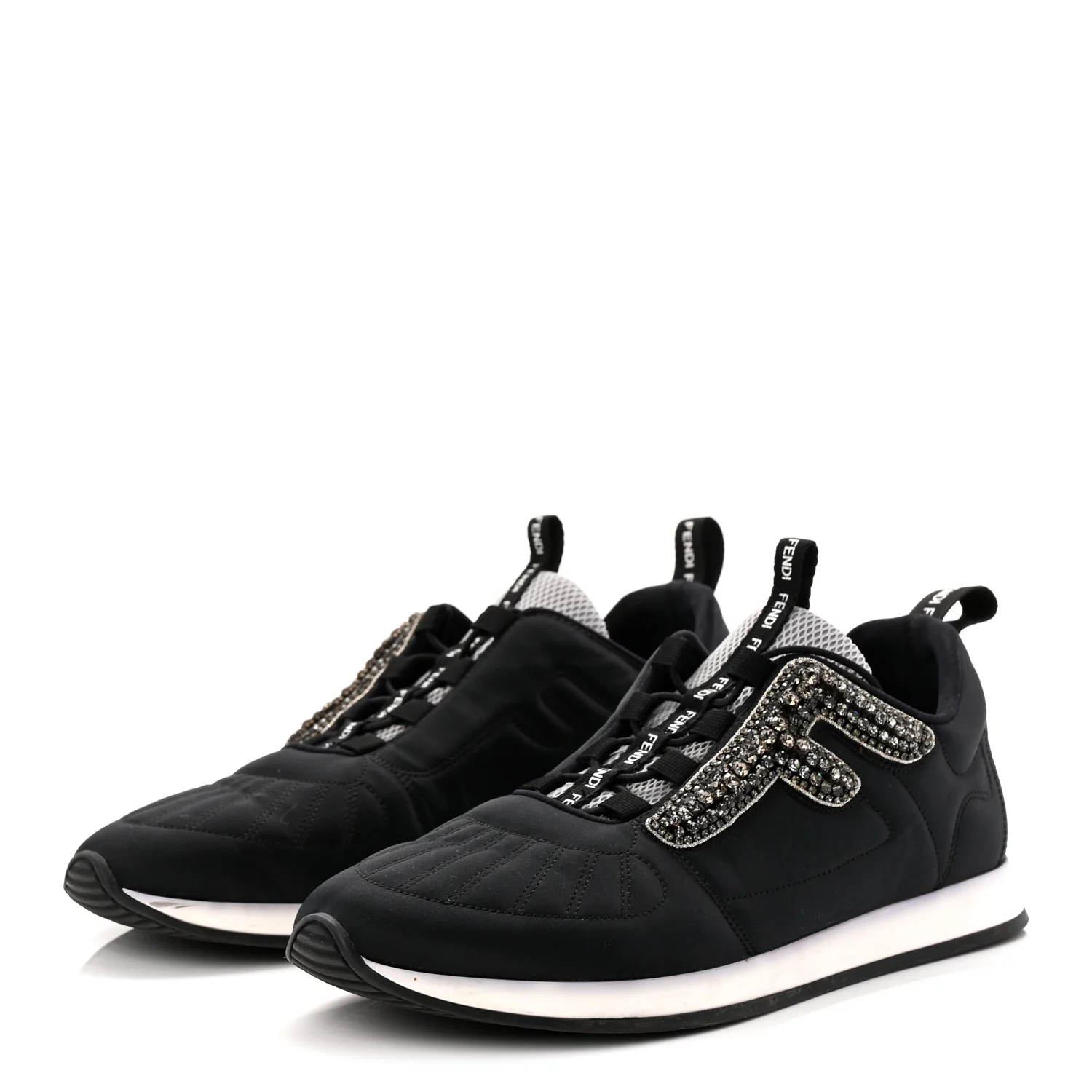 Stretch Satin Crystal Embellished FFreedom Sneakers 38 Black - Top Club