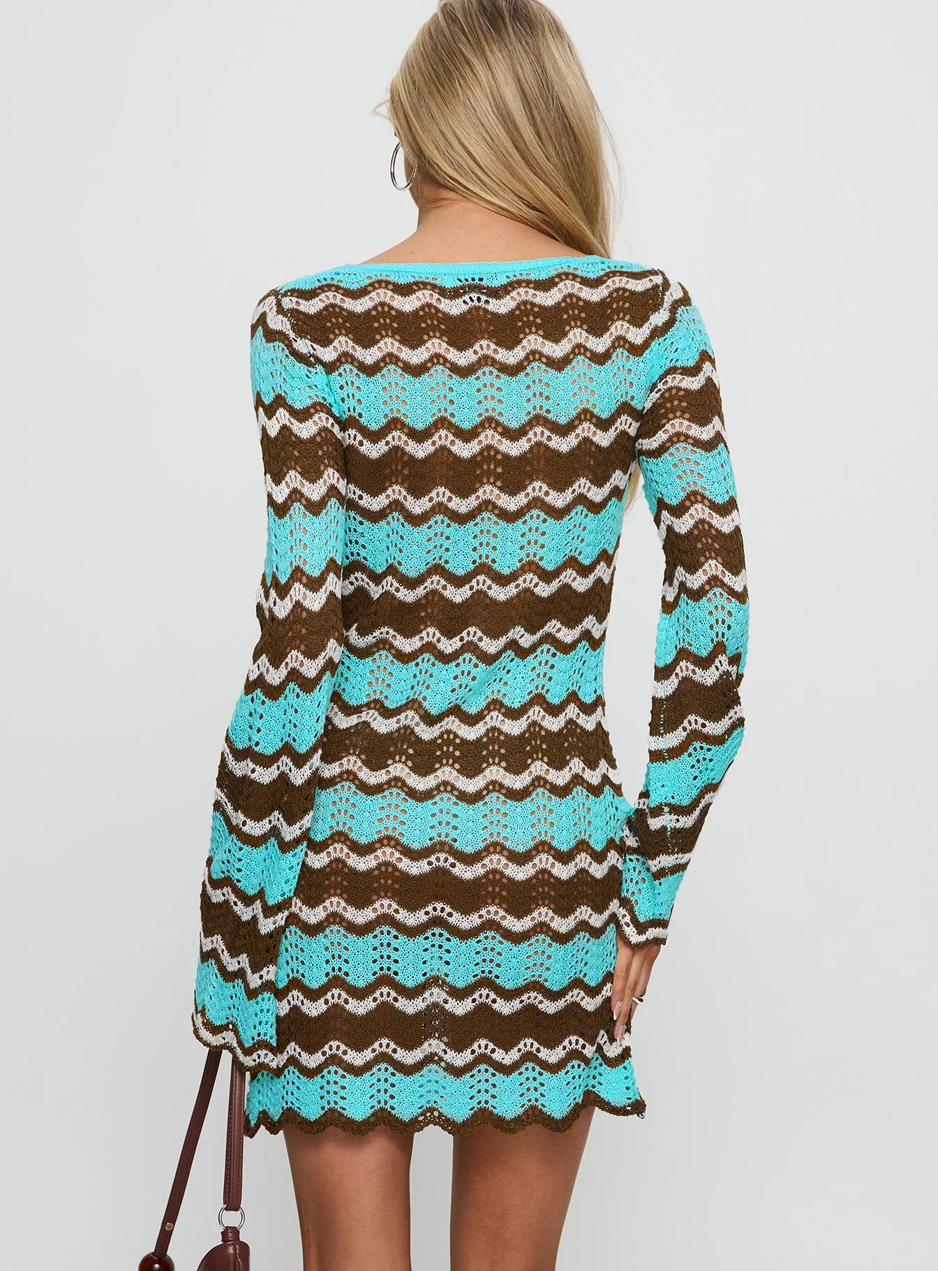 Suka Long Sleeve Knit Mini Dress Brown / Blue