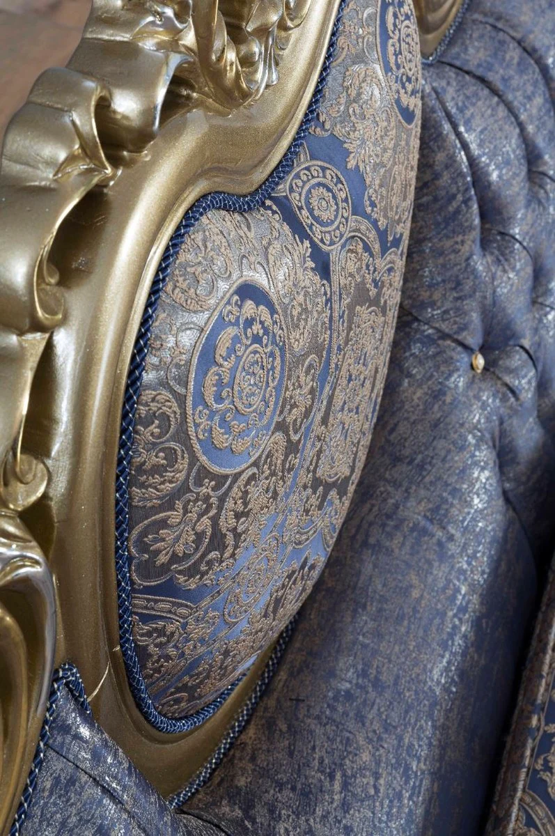 Luxury Baroque Living Room Set Blue / Gold / Silver - 2 Sofas & 2 Armchairs & 1 Coffee Table - Living Room Furniture - Noble & Magnificent
