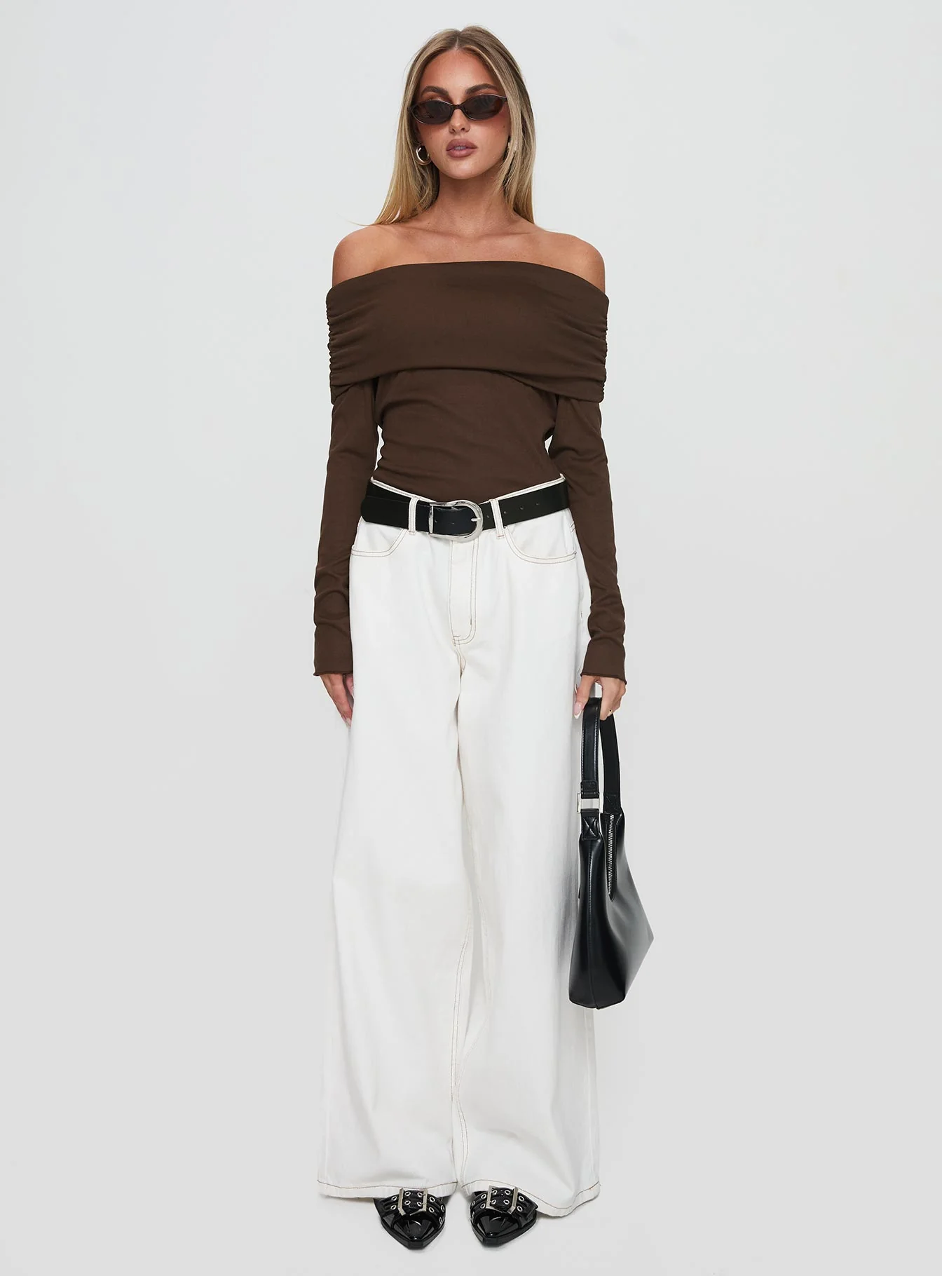 Spoilt Off The Shoulder Bodysuit Brown