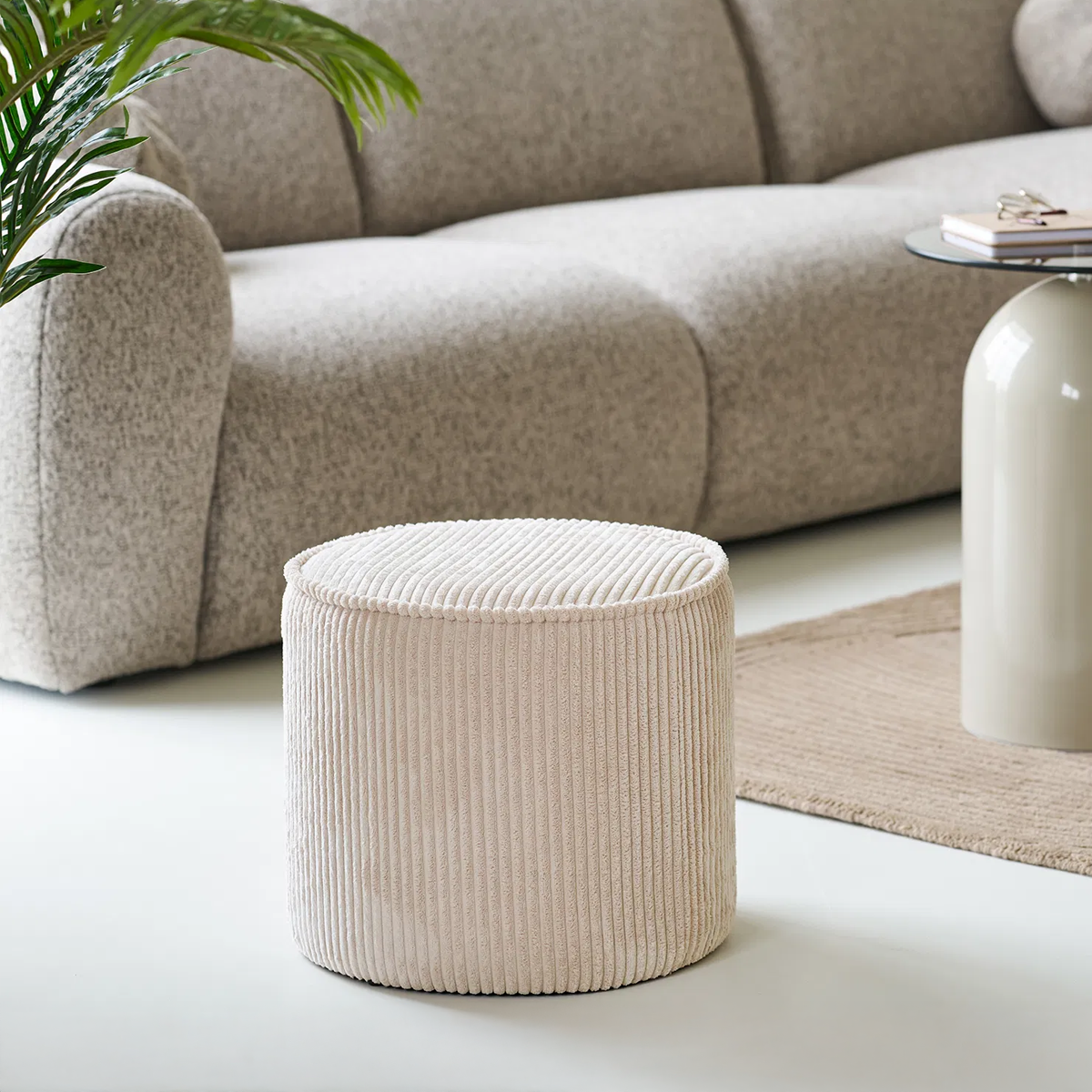 Poef Talia ribstof beige Ø40 cm