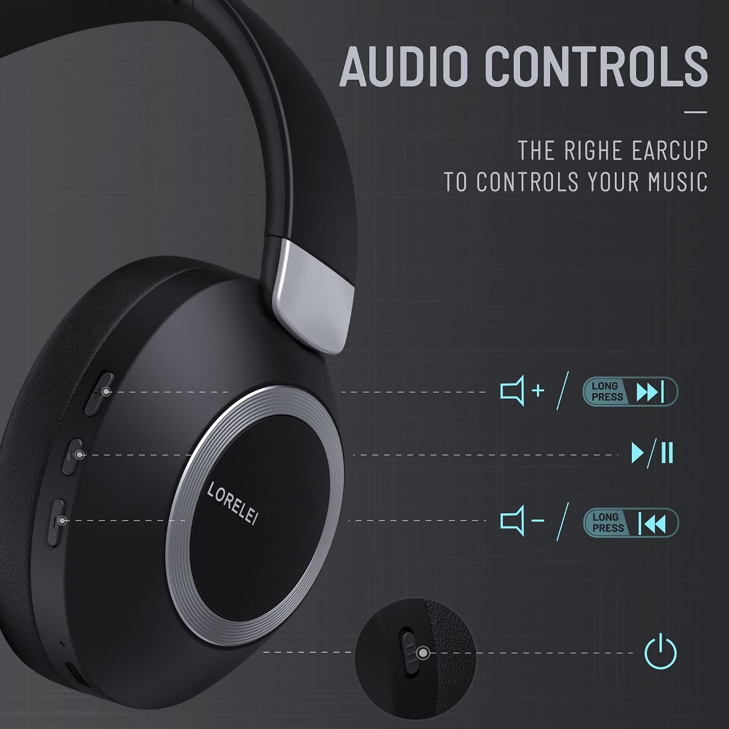 LORELEI B-C6 Wireless Over Ear Headphones, 50H Playtime Foldable Lightweight Bluetooth Headsets, Deep Bass, Built-in Microphone, Memory Foam Earmuff, for Travel, Home Office (Space Black)