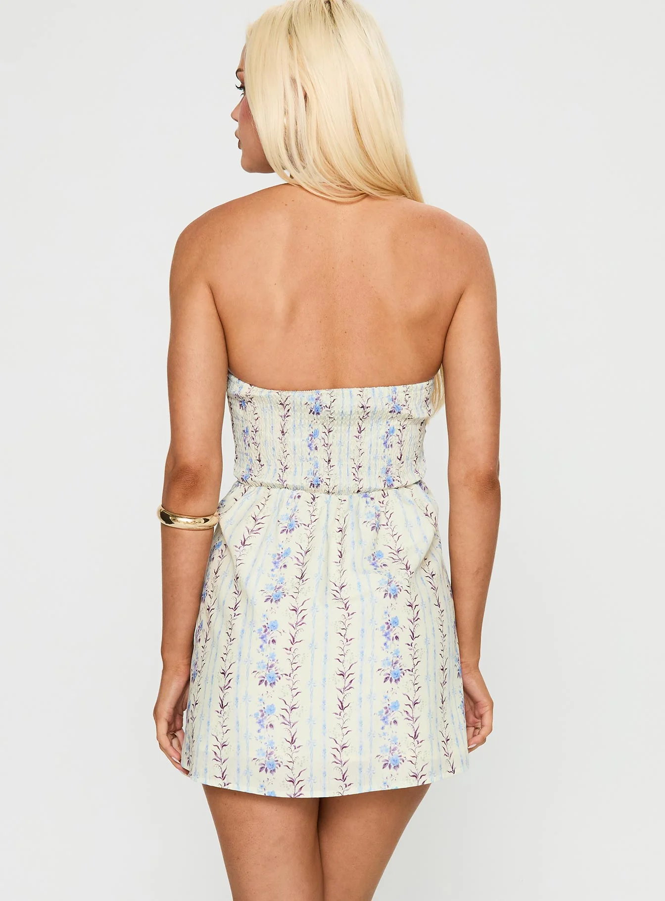 Jasmynne Halter Mini Dress White / Blue