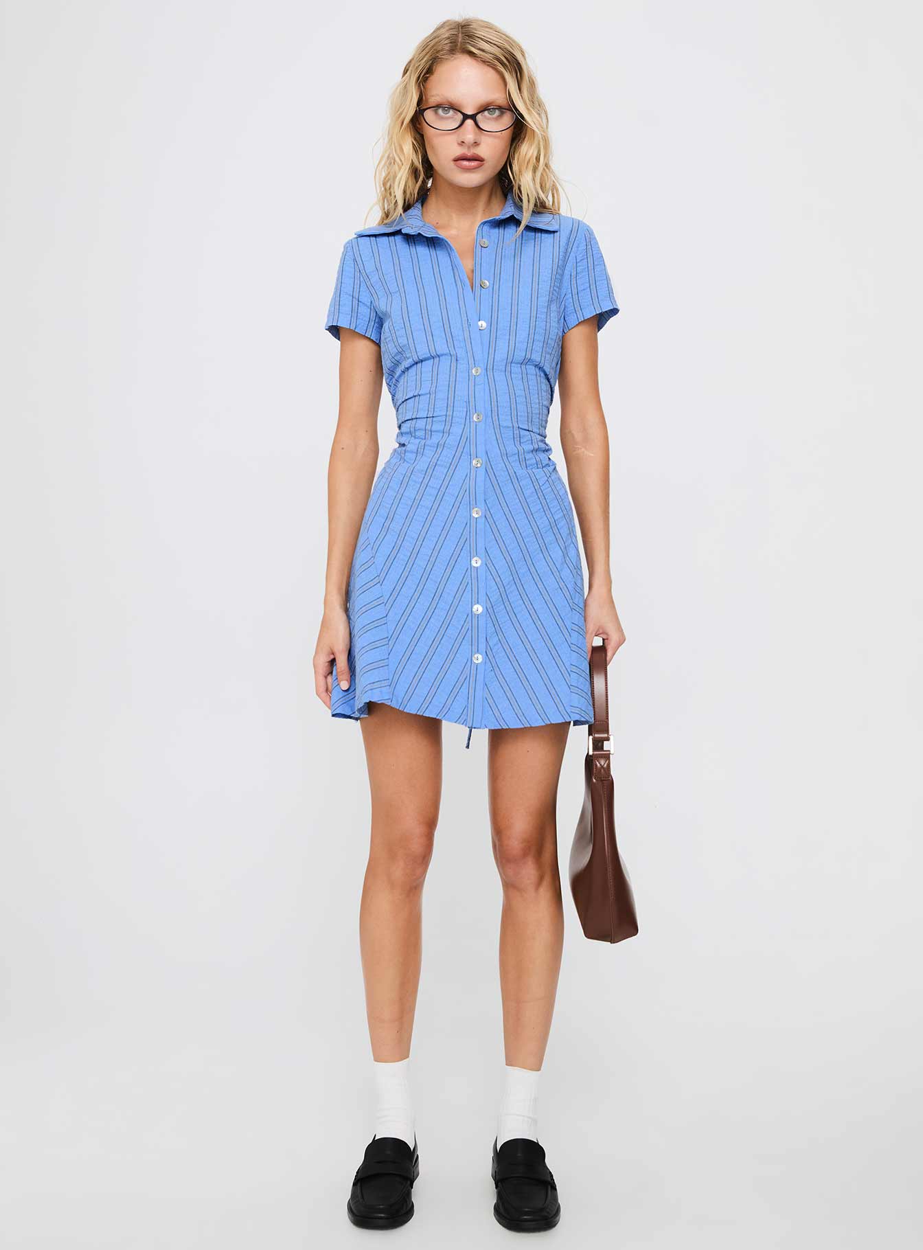 Saydie Button Down Mini Dress Blue Stripe