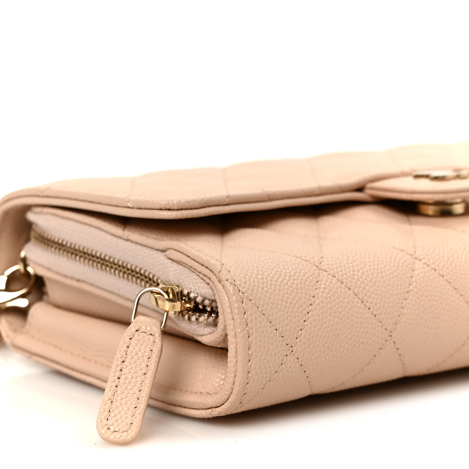 Caviar Quilted Phone Holder Wallet on Removable Chain Light Beige - Top Club