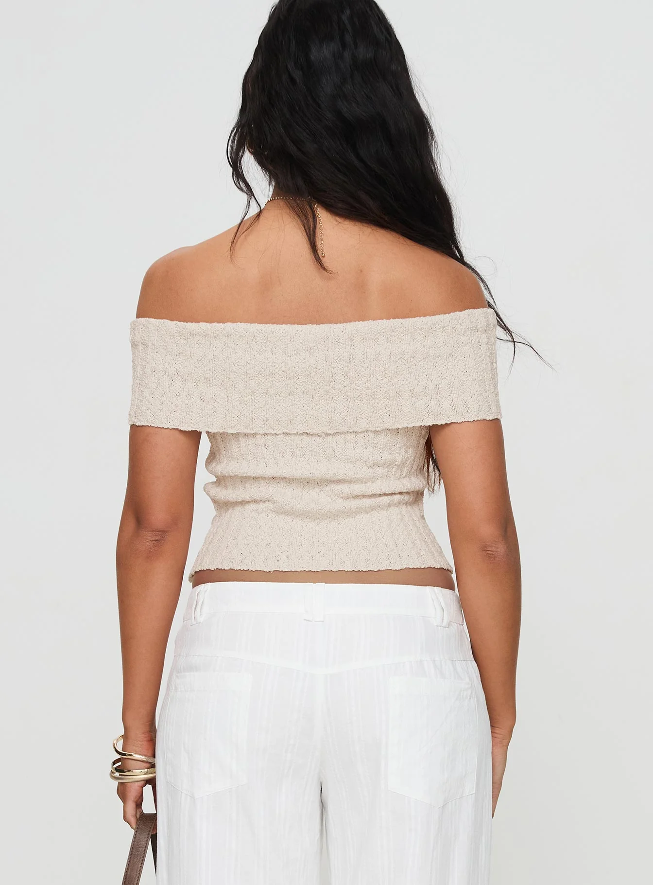 Murmur Off Shoulder Top Beige