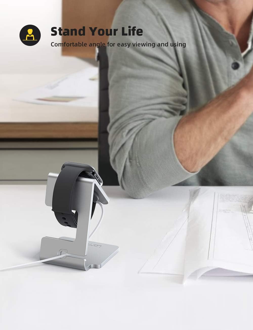 Lamicall Apple Watch Accessories, Watch Stand for Apple Watch Magnetic Fast Charger, Desk Charging Stand Holder Dock, Gift Gadget for iWatch Series SE 11 10 9 8 7 6 5 4 3 2 1, Series Ultra, Silver