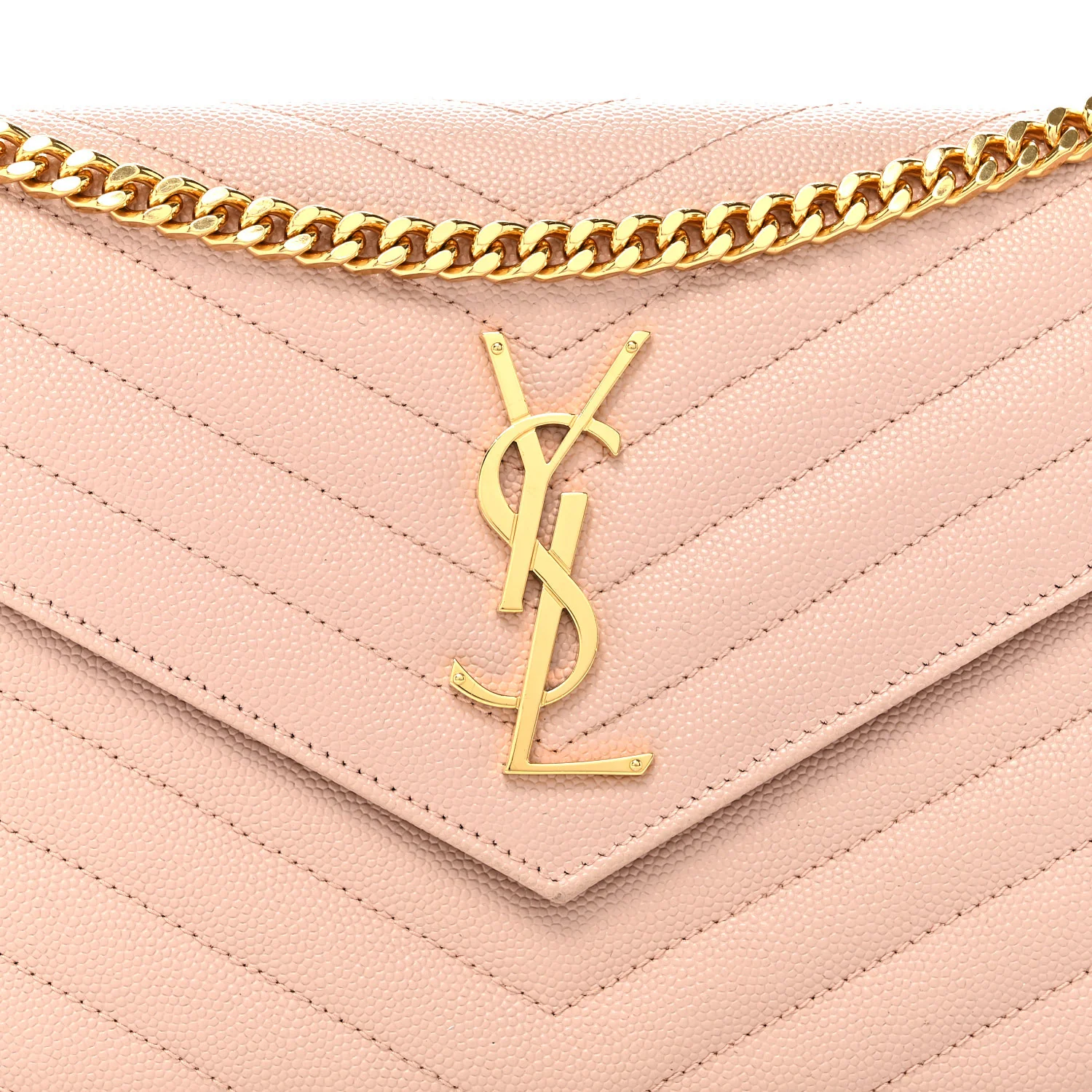 Grain De Poudre Matelasse Chevron Monogram Chain Wallet Pale Pink - Top Club