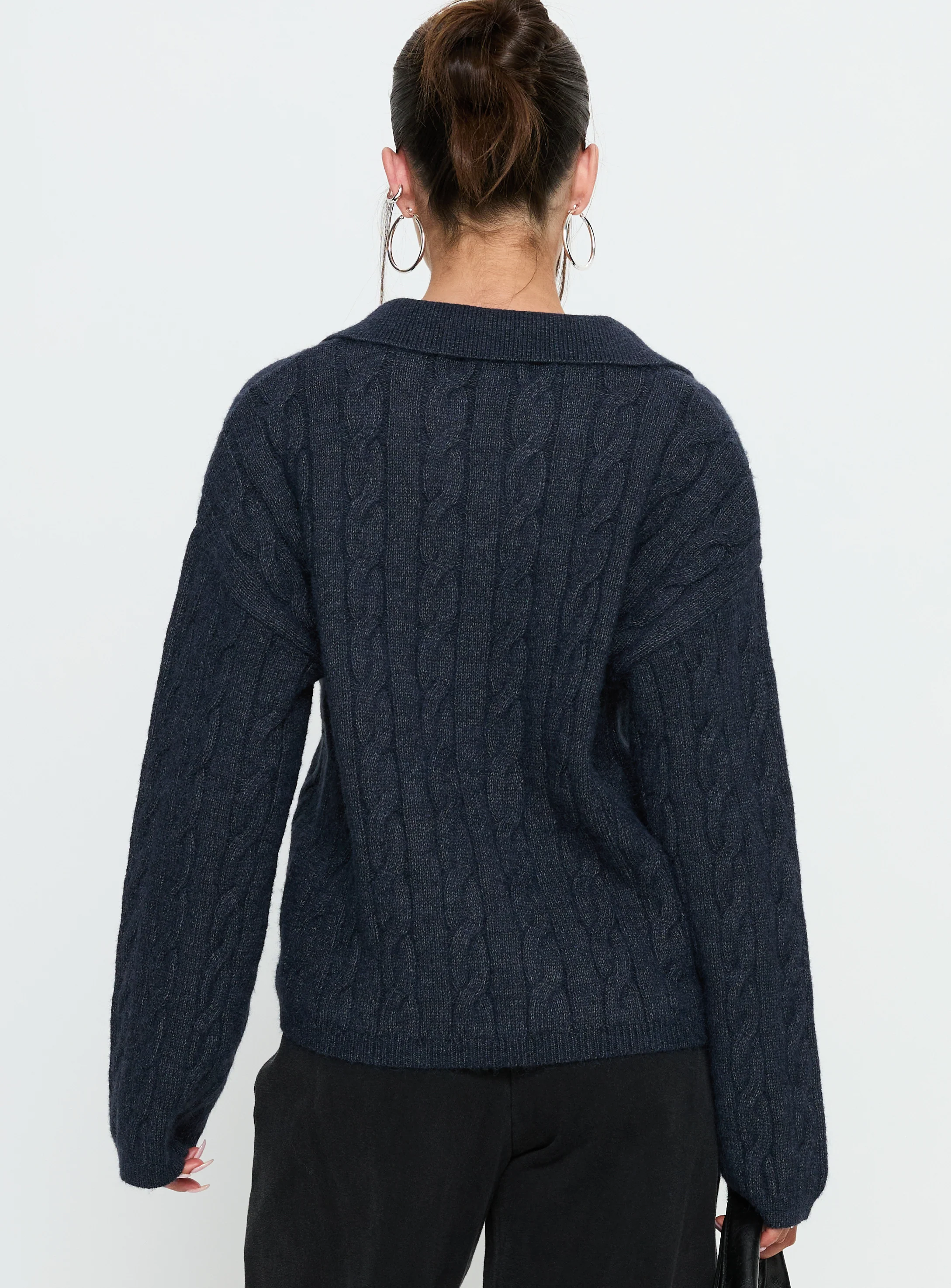 Brodey Collared Cable Knit Sweater Navy