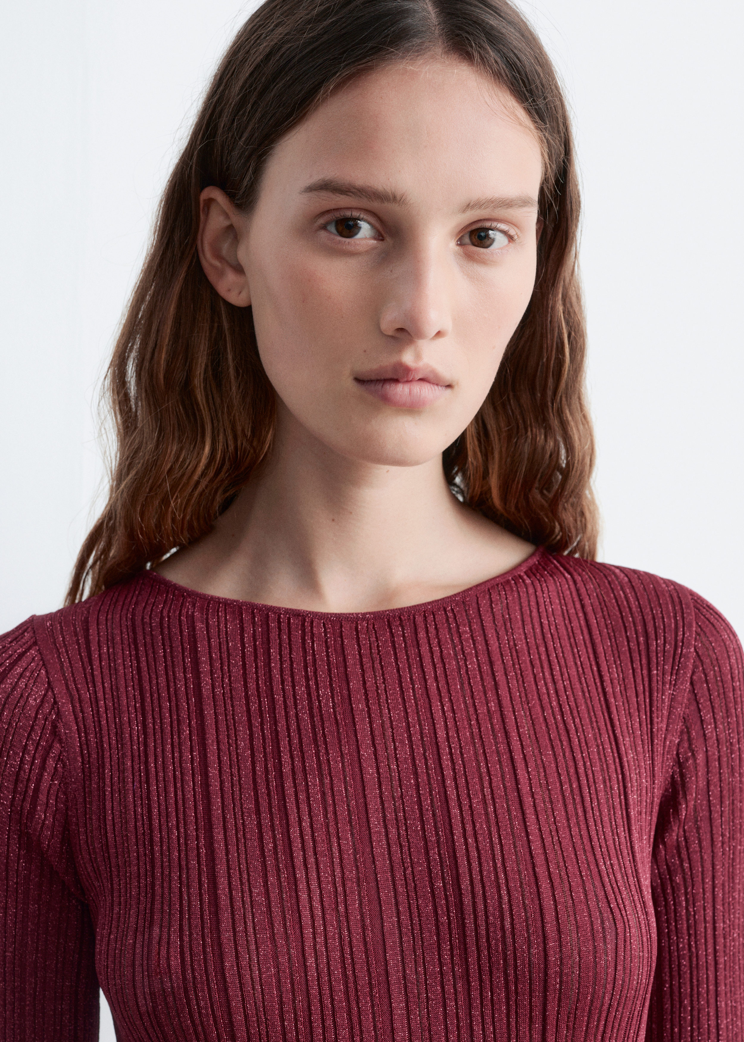 & Other Stories LONG-SLEEVE RIB-KNIT MIDI DRESS