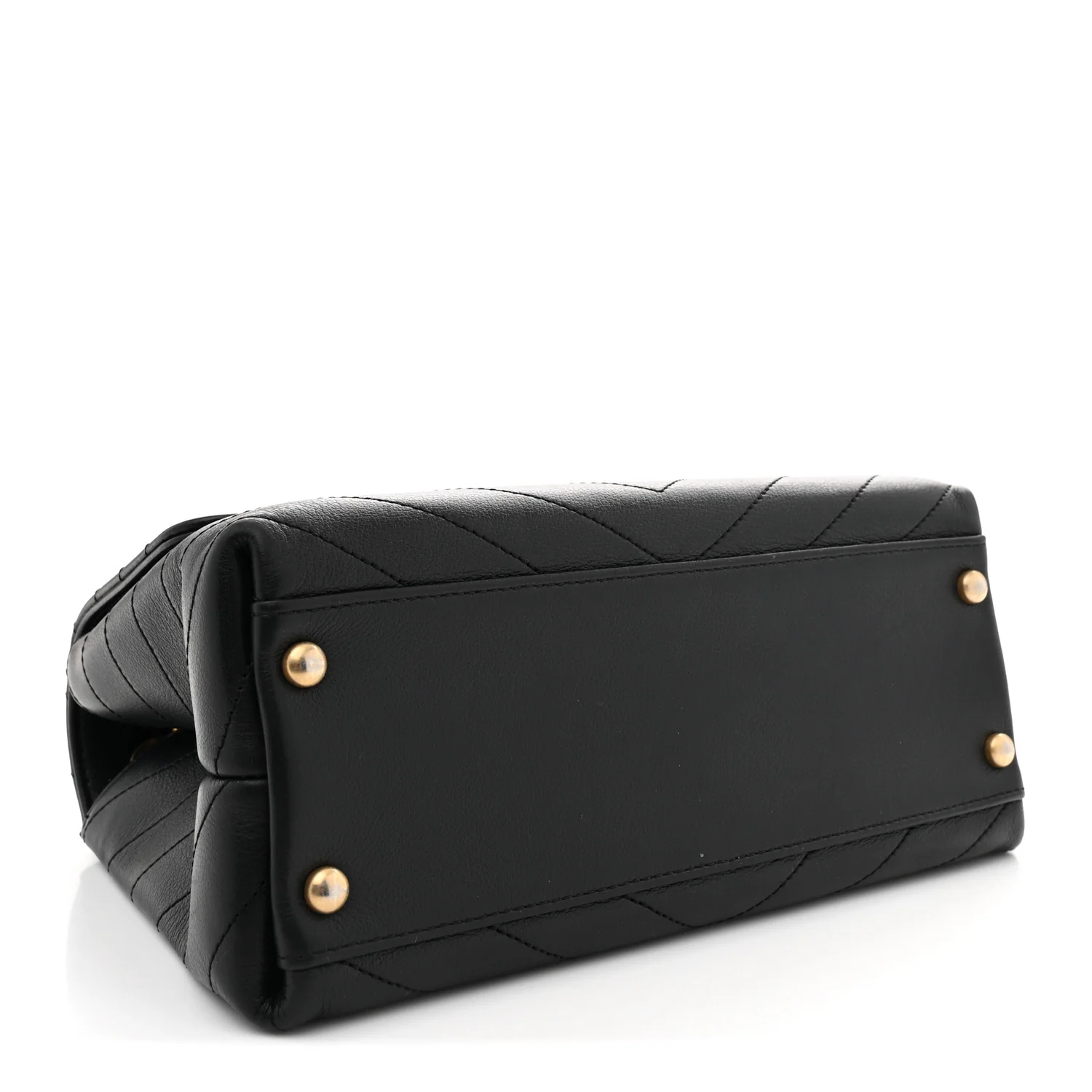 Grained Calfskin Snakeskin Small Chevron Chic Top Handle Flap Black - Top Club