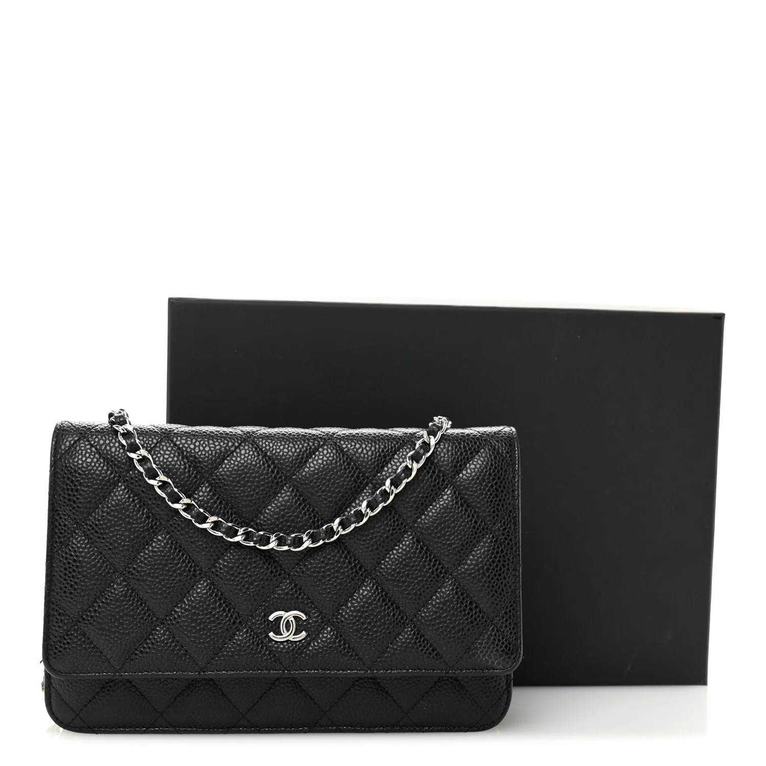 Caviar Quilted Wallet on Chain WOC Black - Top Club
