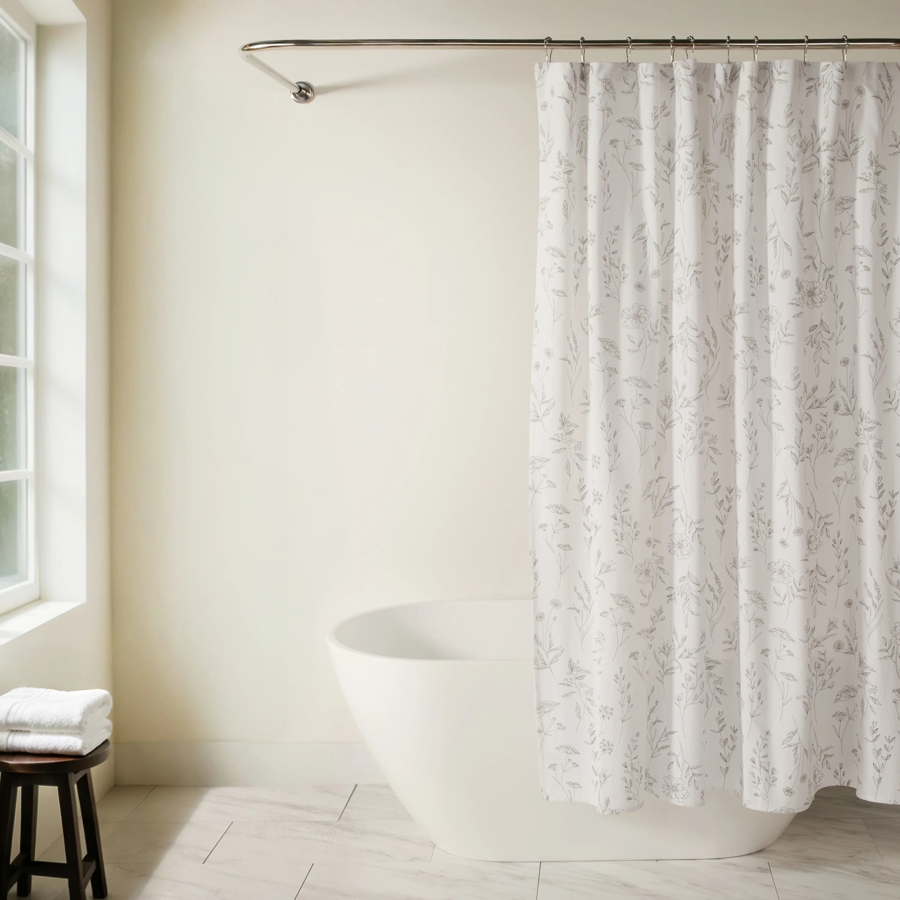 Linear Flowers Patterned Shower Curtain