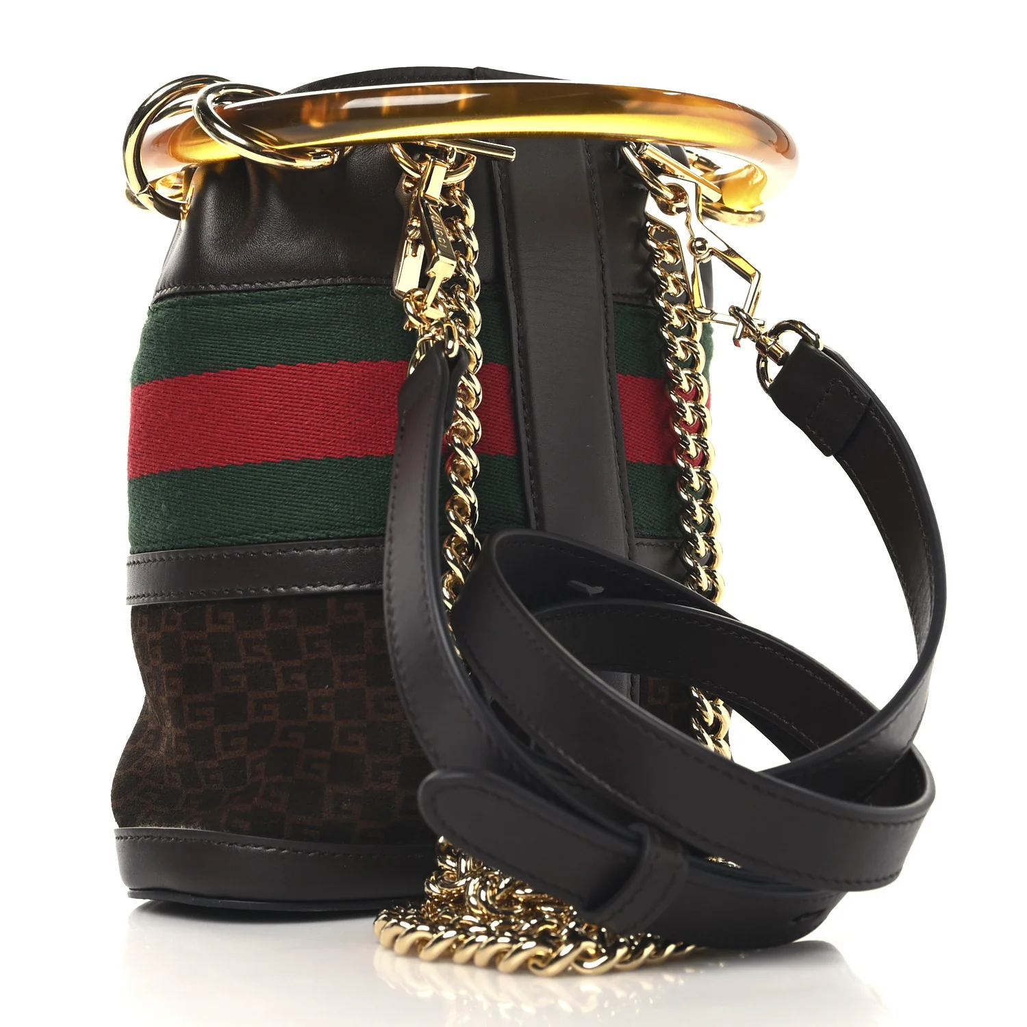 Suede Calfskin Web G Logo Bucket Bag Dark Brown - Top Club