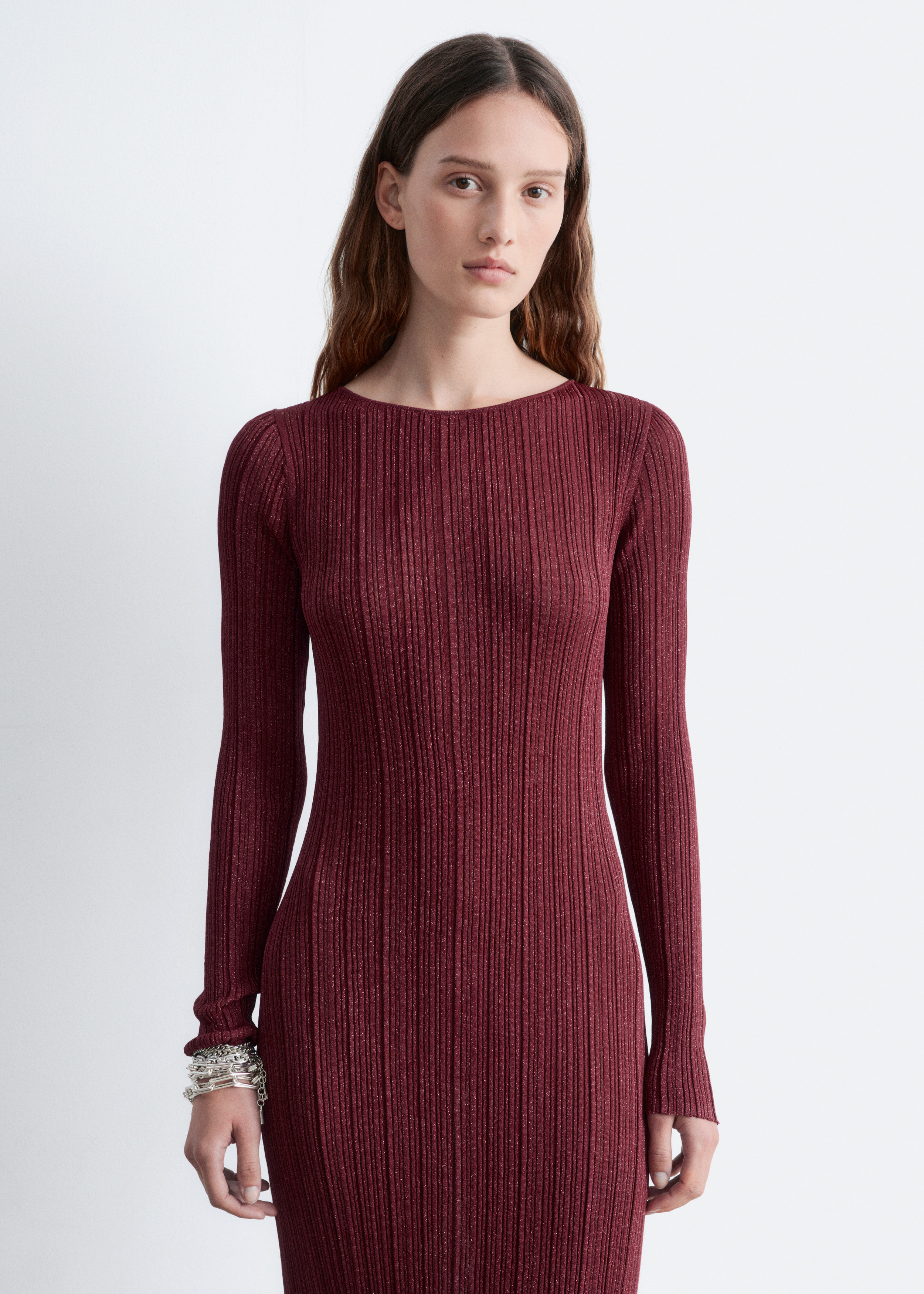 & Other Stories LONG-SLEEVE RIB-KNIT MIDI DRESS