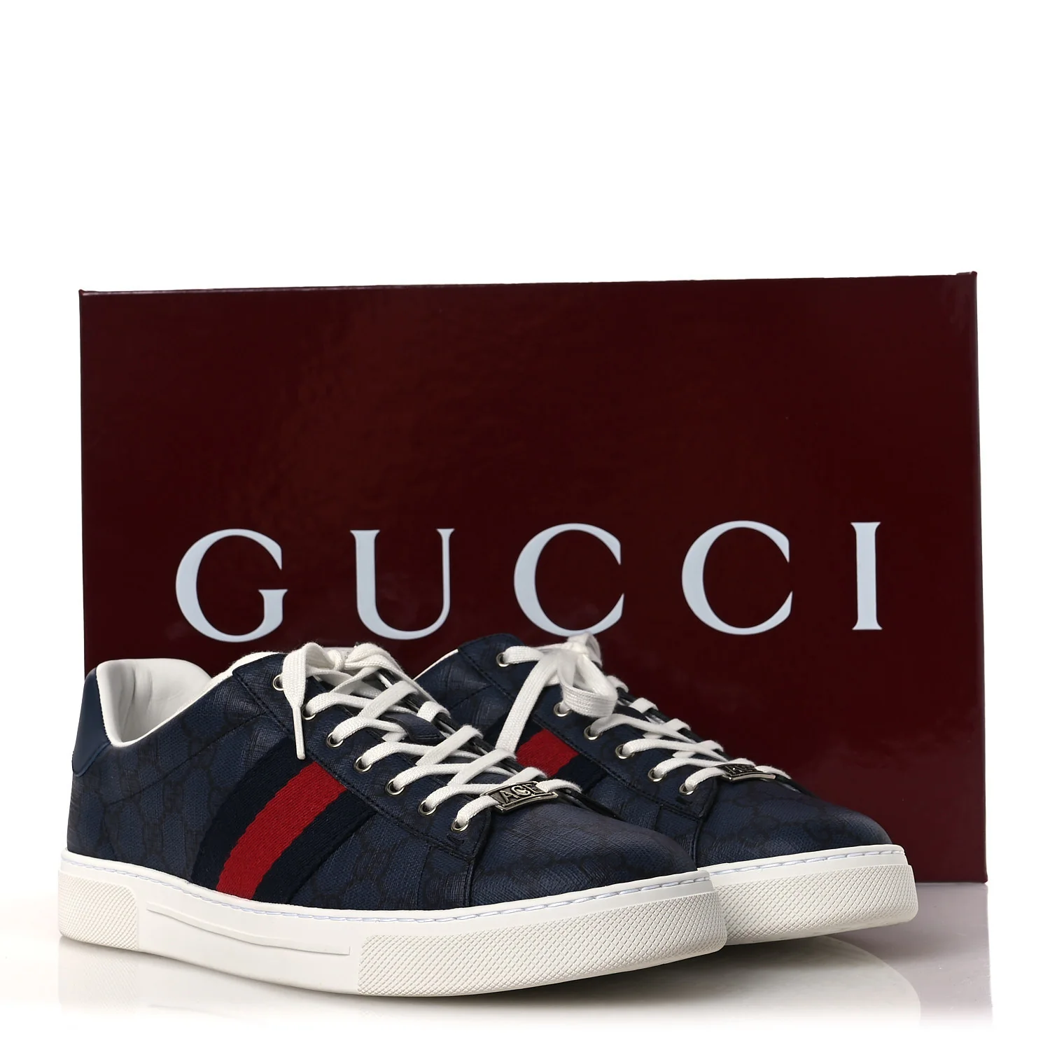 GG Supreme Monogram Web Mens New Ace Sneakers 9.5 Dark Blue - Top Club