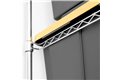 slide 7 of 10, zoom in, close up of the side rail on a saferacks storage bin rack. a black bin with yellow lid is resting on the rail.