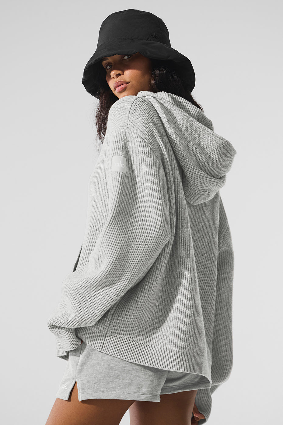COACH Domain Rib Knit Full Zip Sweater