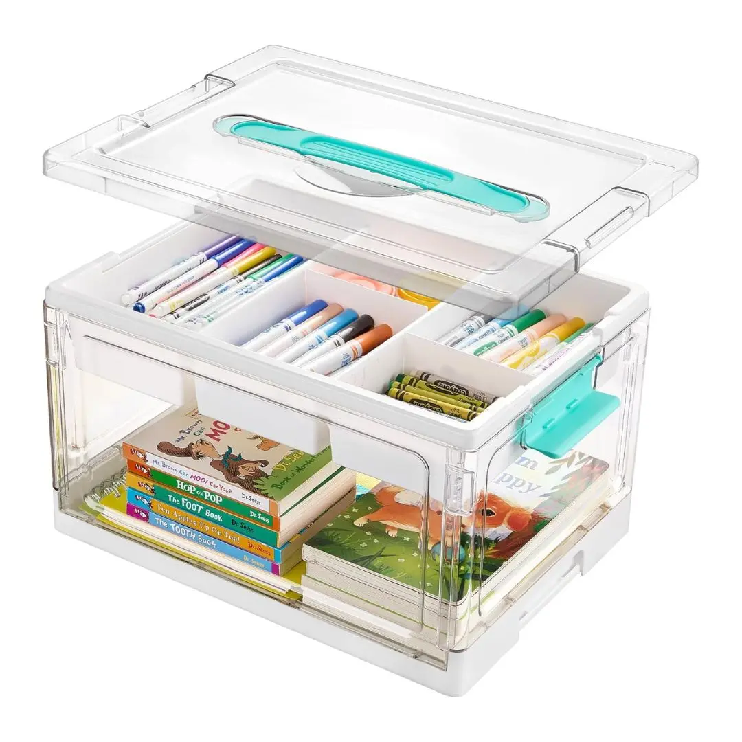 Vtopmart 2/4 Pack 24QT Clear Craft Storage Bin with Removable Trays&Adjustable Dividers