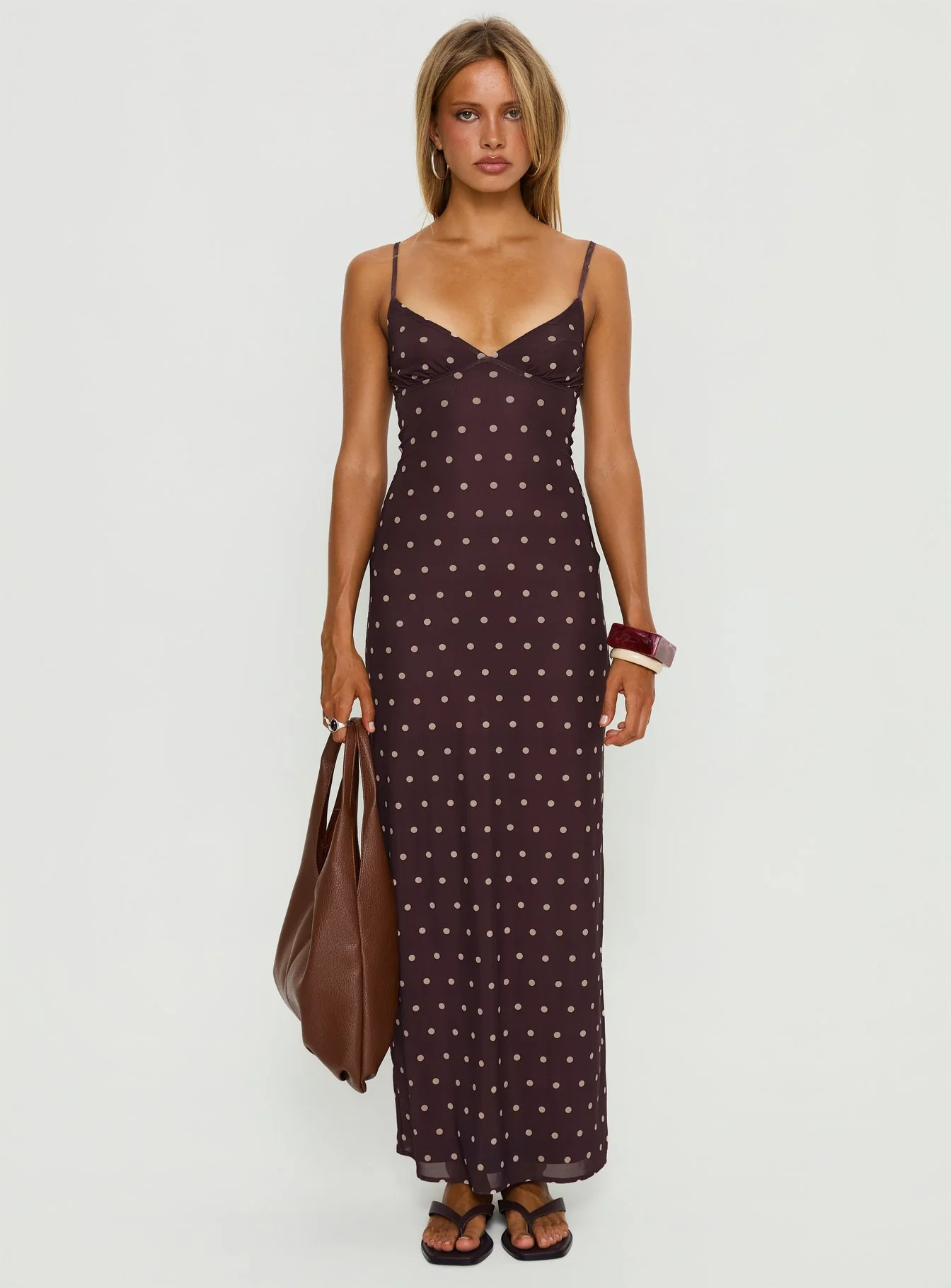Glass Half Full Mesh Maxi Dress Plum / Pink Polka Dot