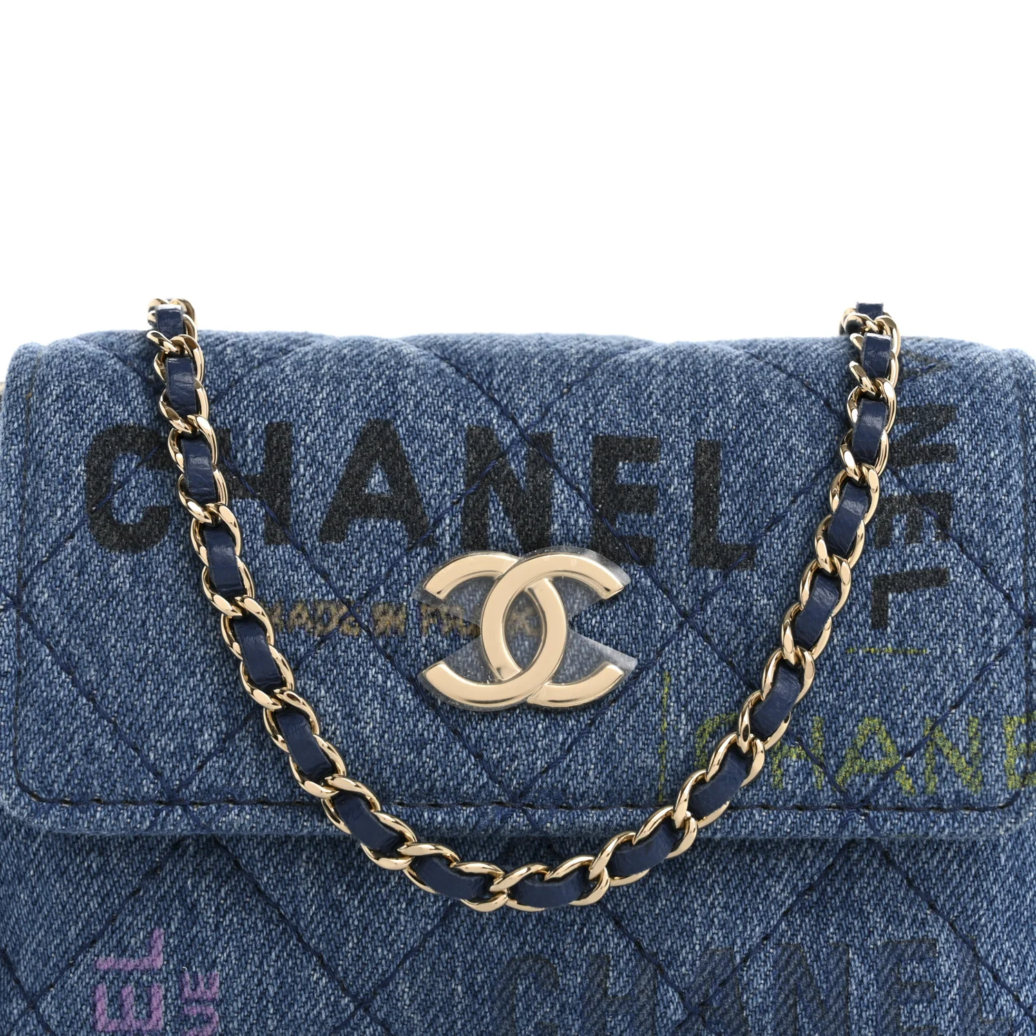 Denim Quilted Denim Mood Clutch With Chain Blue Multicolor - Top Club