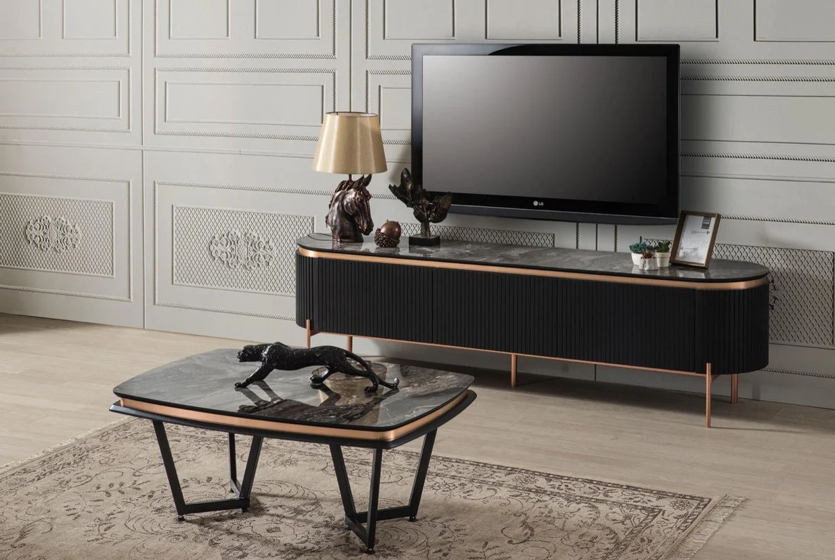 Luxury coffee table black / copper 120 x 70 x H. 56 cm - Rectangular living room table - Luxury living room furniture