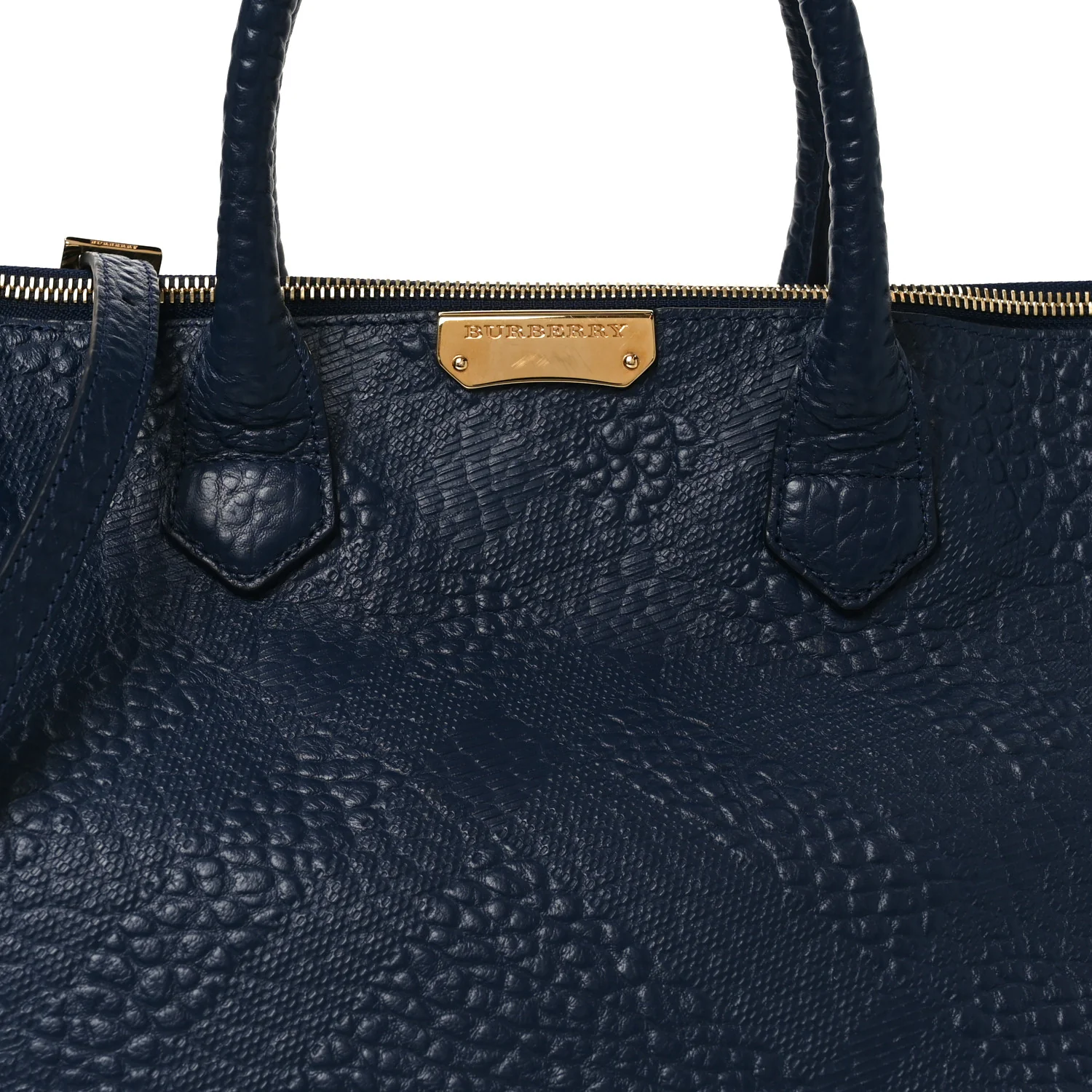 Heritage Grain Check Embossed Medium Dewsbury Tote Blue Carbon - Top Club