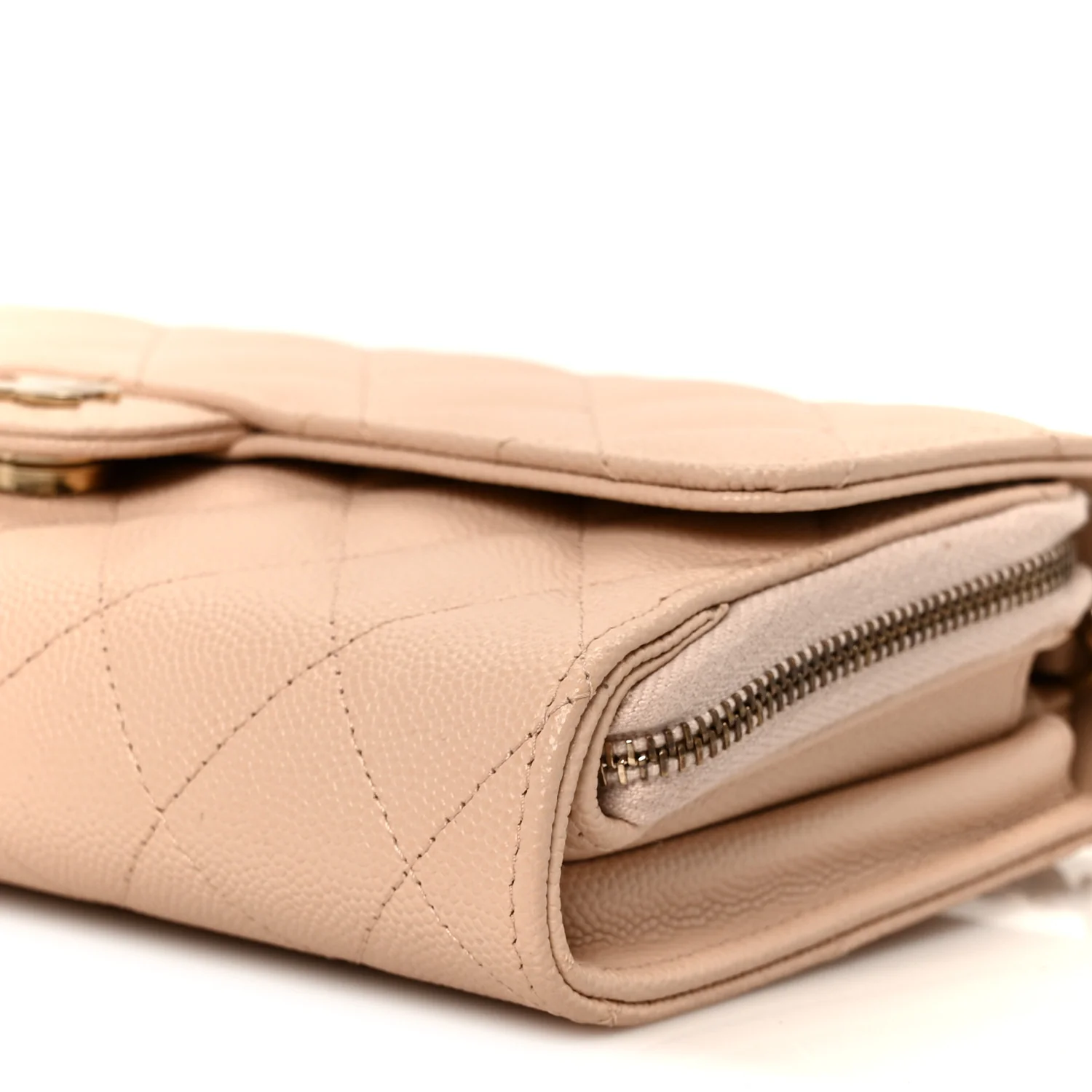 Caviar Quilted Phone Holder Wallet on Removable Chain Light Beige - Top Club