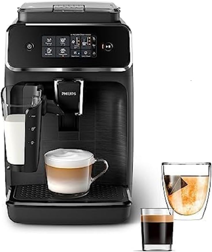 Philips 2200 Series Fully Automatic Espresso Machine - LatteGo Milk Frother, 3 Types of Coffee, Intuitive Touch Display, Black, (EP2230/14)