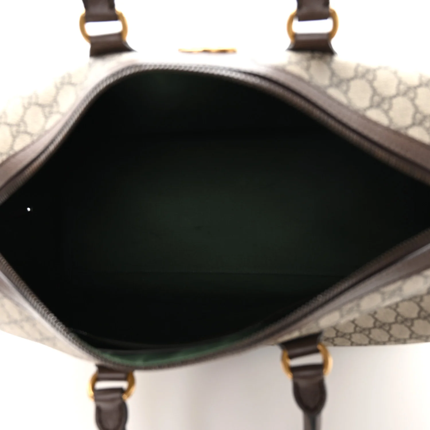 GG Supreme Monogram Textured Dollar Calfskin Web Medium Savoy Duffle Bag Beige Dark Brown - Top Club