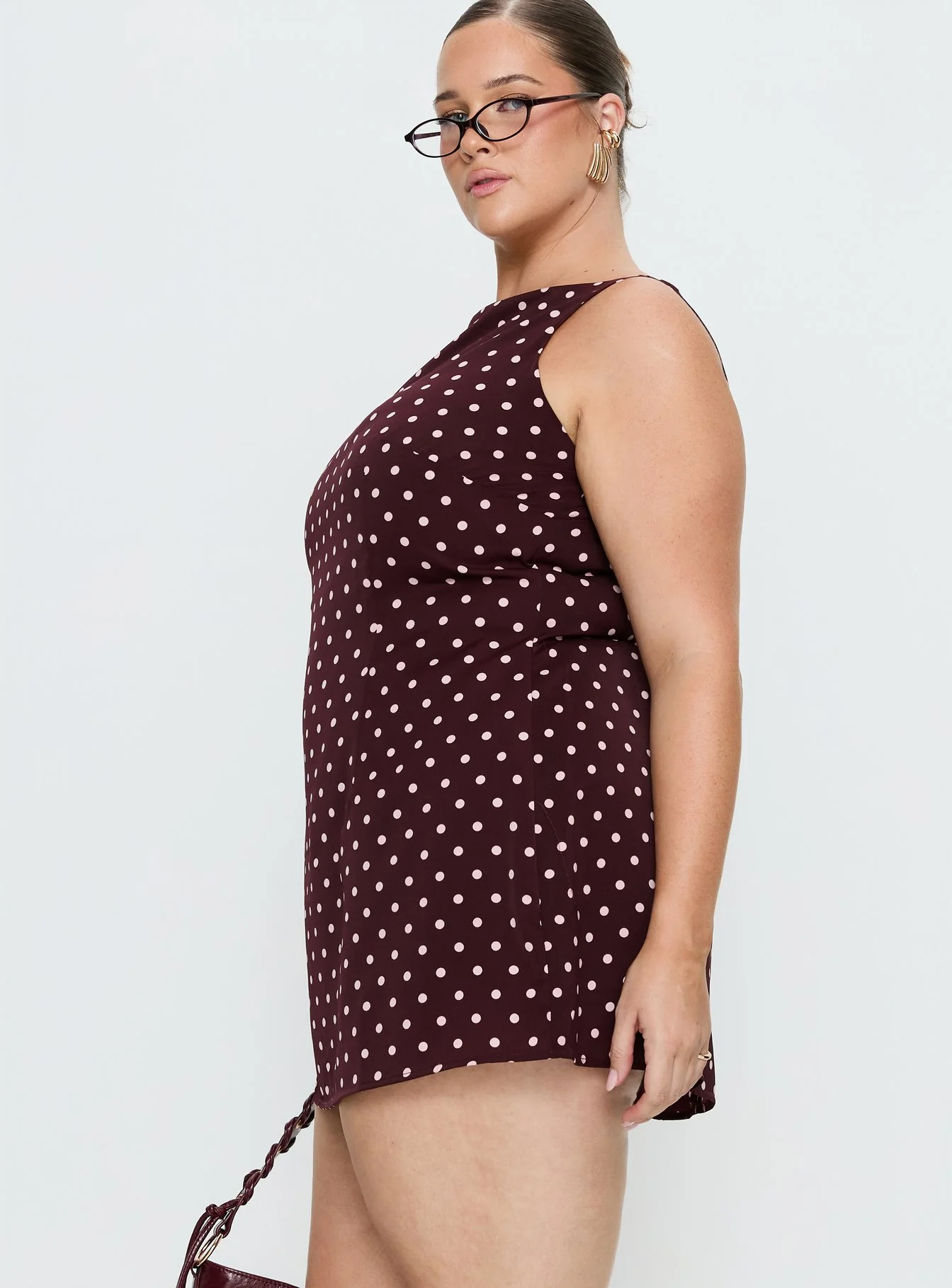 Kherin Boat Neck Romper Wine Polka Curve