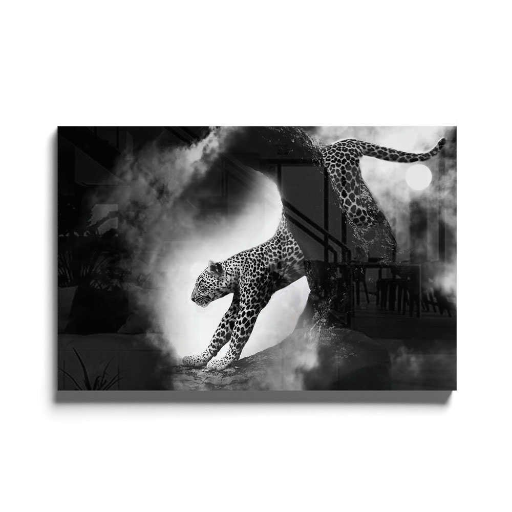 Walljar acrylglas schilderij - Crouching Panther Acrylglas schilderij - 150 x 225 cm