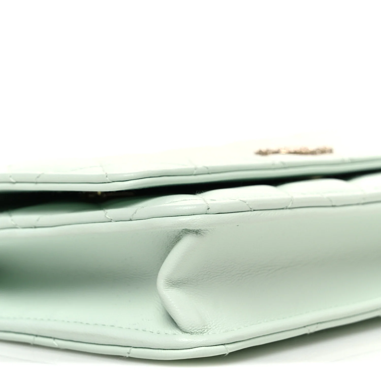 Lambskin Quilted Textured CC Wallet On Chain WOC Light Green - Top Club