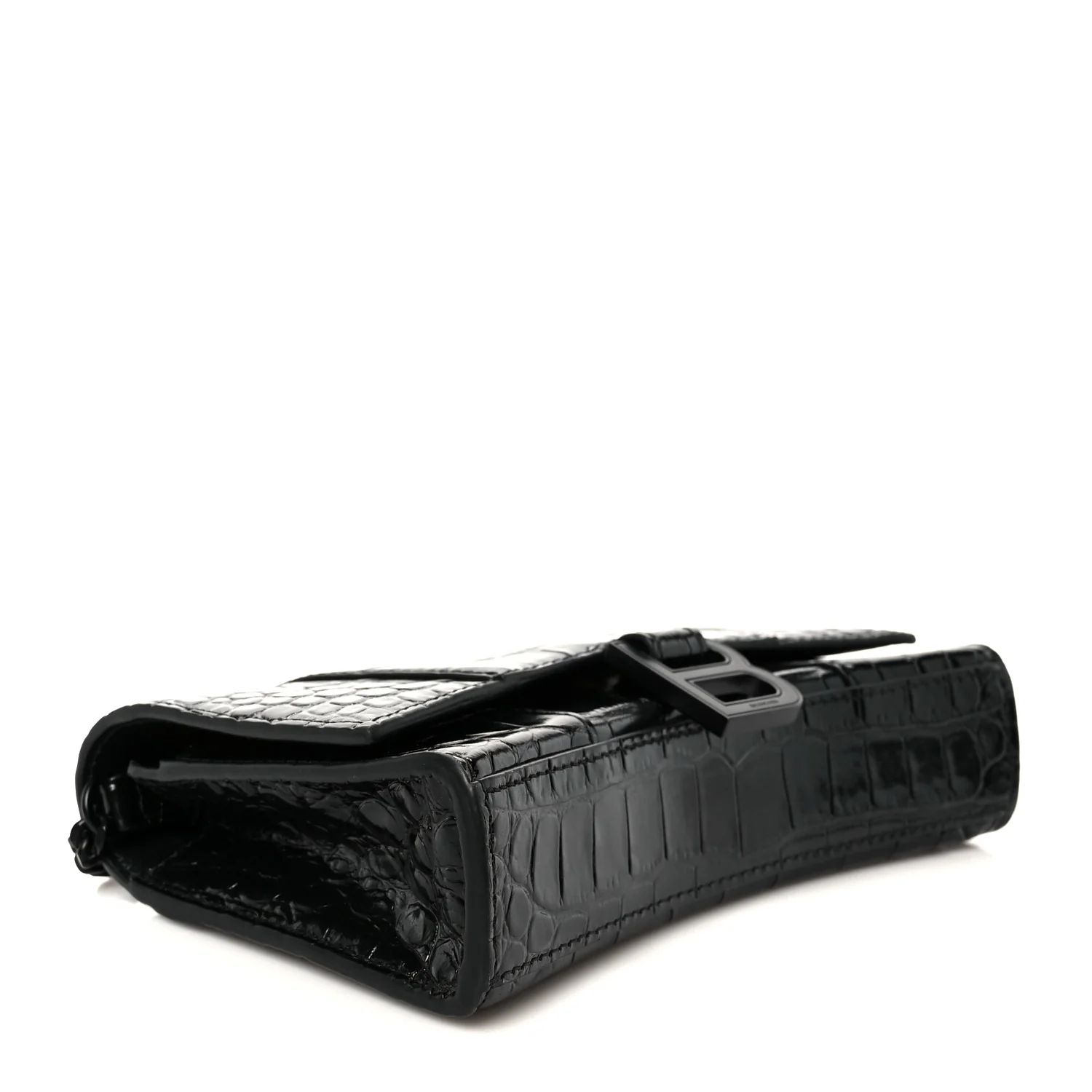 Shiny Calfskin Monochrome Crocodile Embossed Hourglass Chain Bag Black - Top Club
