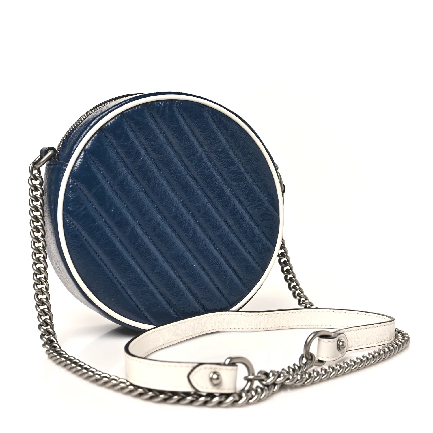 Azalea Calfskin Matelasse Diagonal Mini Torchon GG Marmont Round Shoulder Bag Blue Agata Mystic White - Top Club