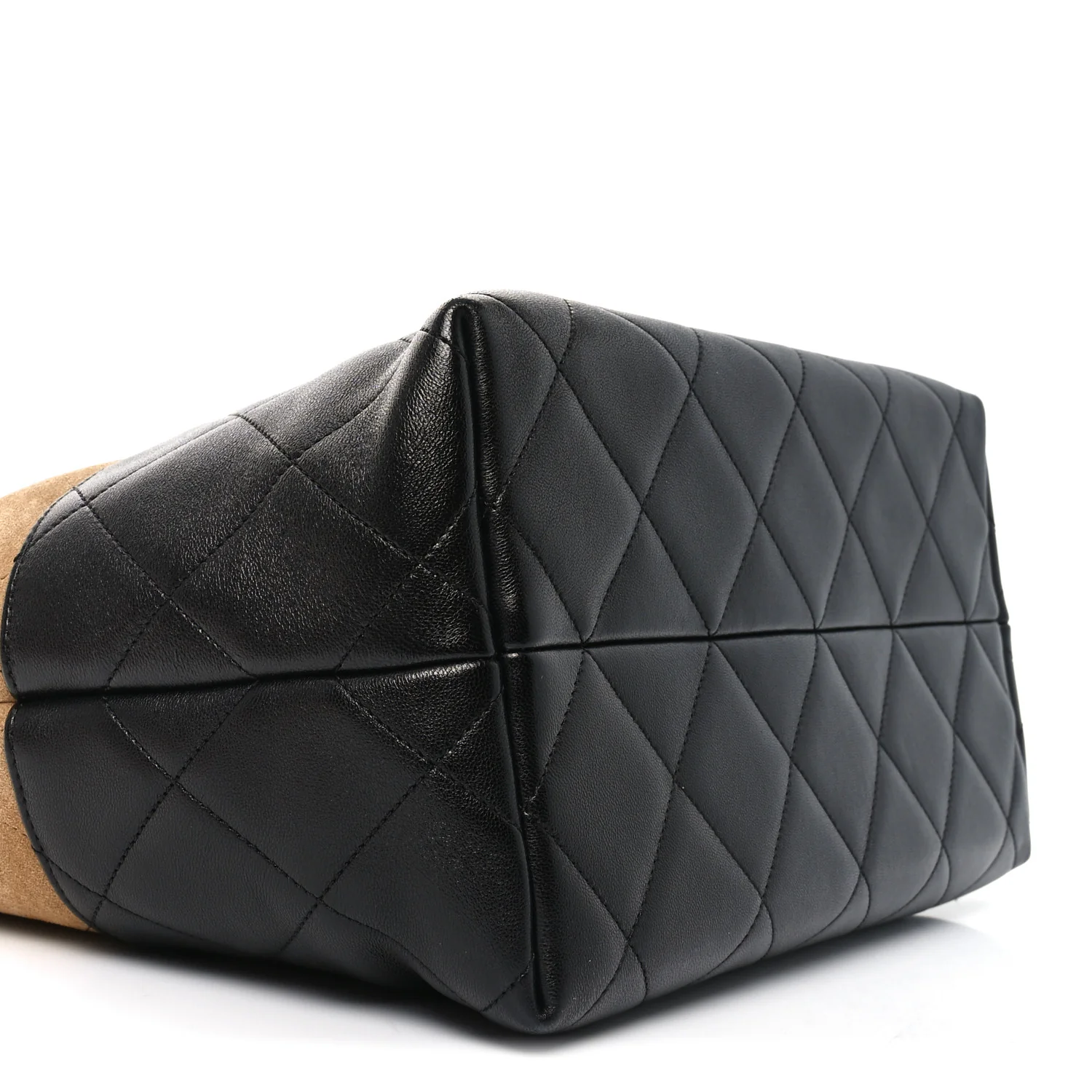 Suede Shiny Lambskin Quilted Large Shopping Bag Beige Black - Top Club