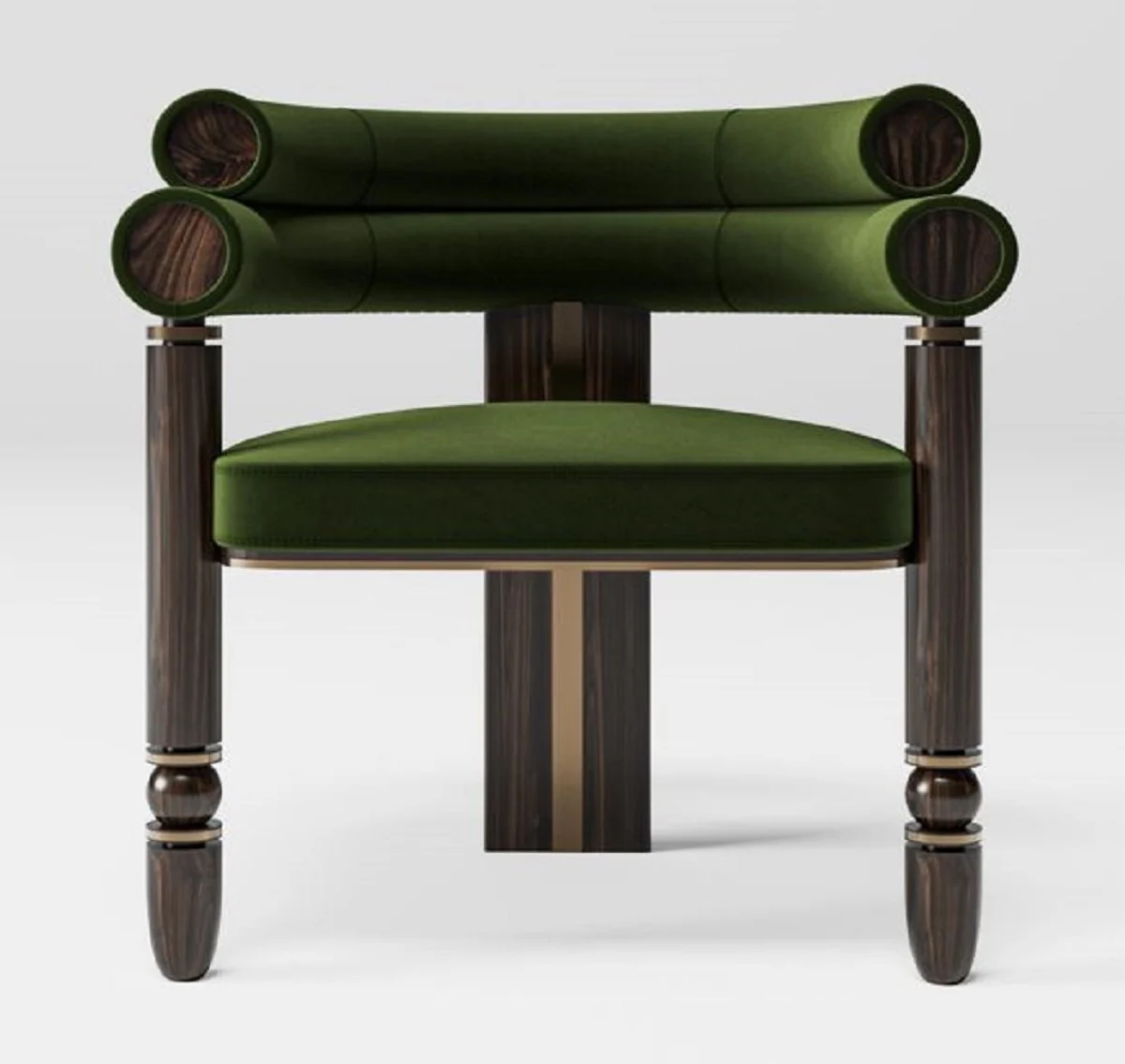 Luxury velvet dining room chair with armrests green / dark brown / brass 69 x 63 x H. 72 cm - kitchen chair with elegant velvet fabric - dining room furniture - luxury furniture