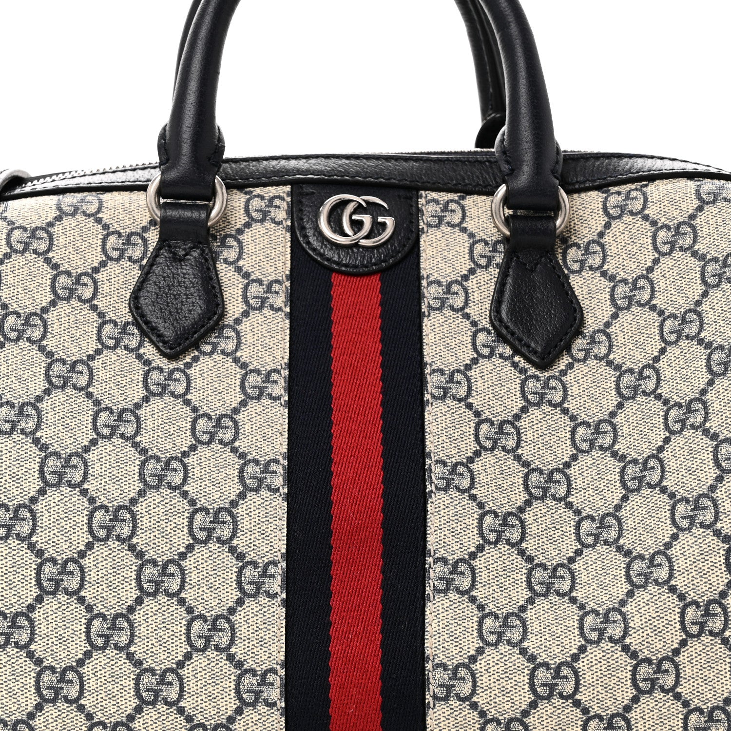 GG Supreme Monogram Web Medium Ophidia Top Handle Bag Beige Blue - Top Club