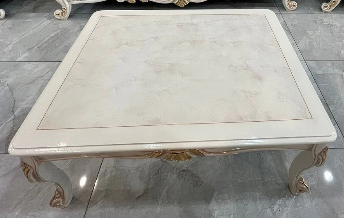 Luxury Baroque Coffee Table White / Gold - Handmade Baroque Style Living Room Table - Baroque Style Living Room Furniture - Baroque Furnishings - Baroque Furniture - Luxury Furniture in Baroque Style