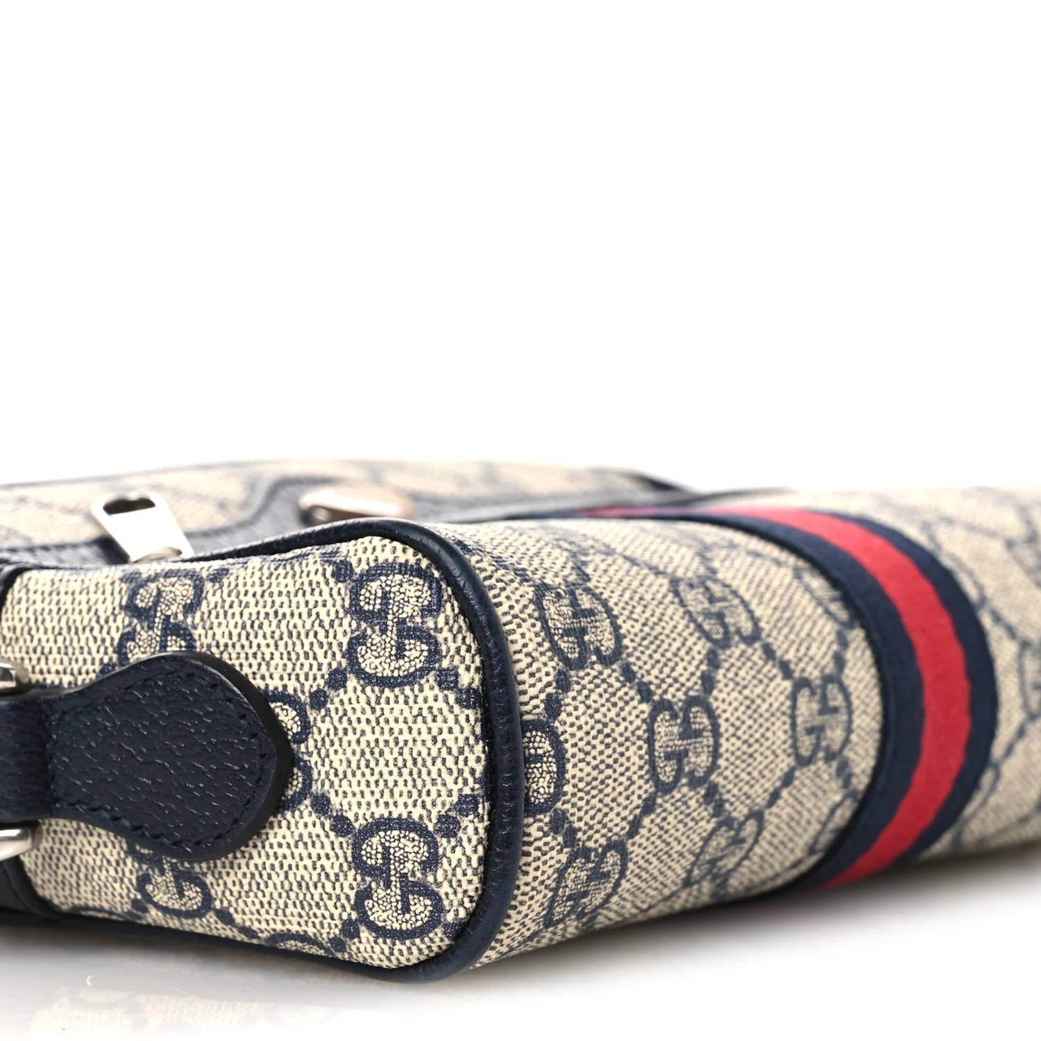 GG Supreme Monogram Textured Dollar Calfskin Web Mini Ophidia Shoulder Bag Beige Blue - Top Club